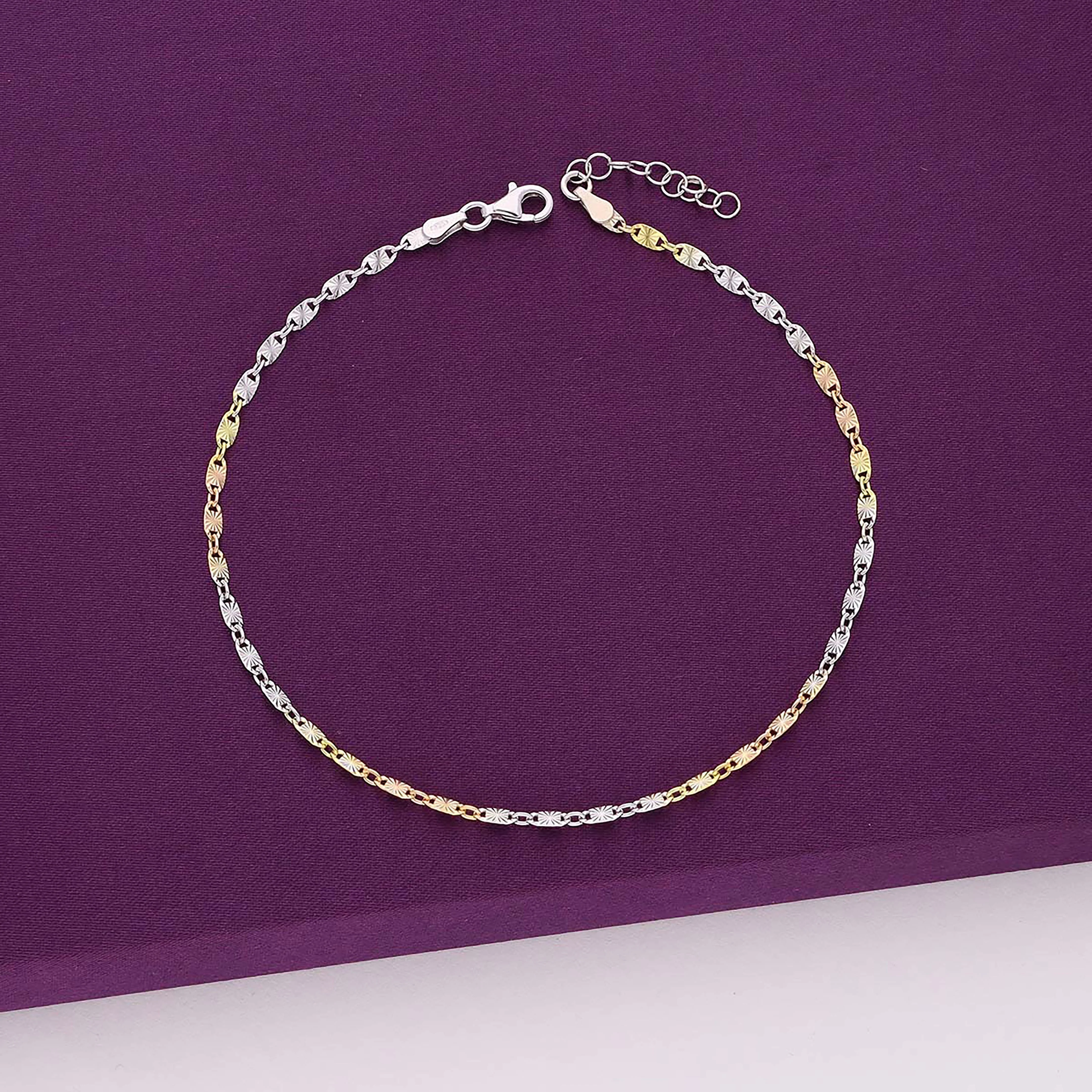 Sterling Silver Tri-Tone Stylish Anklet