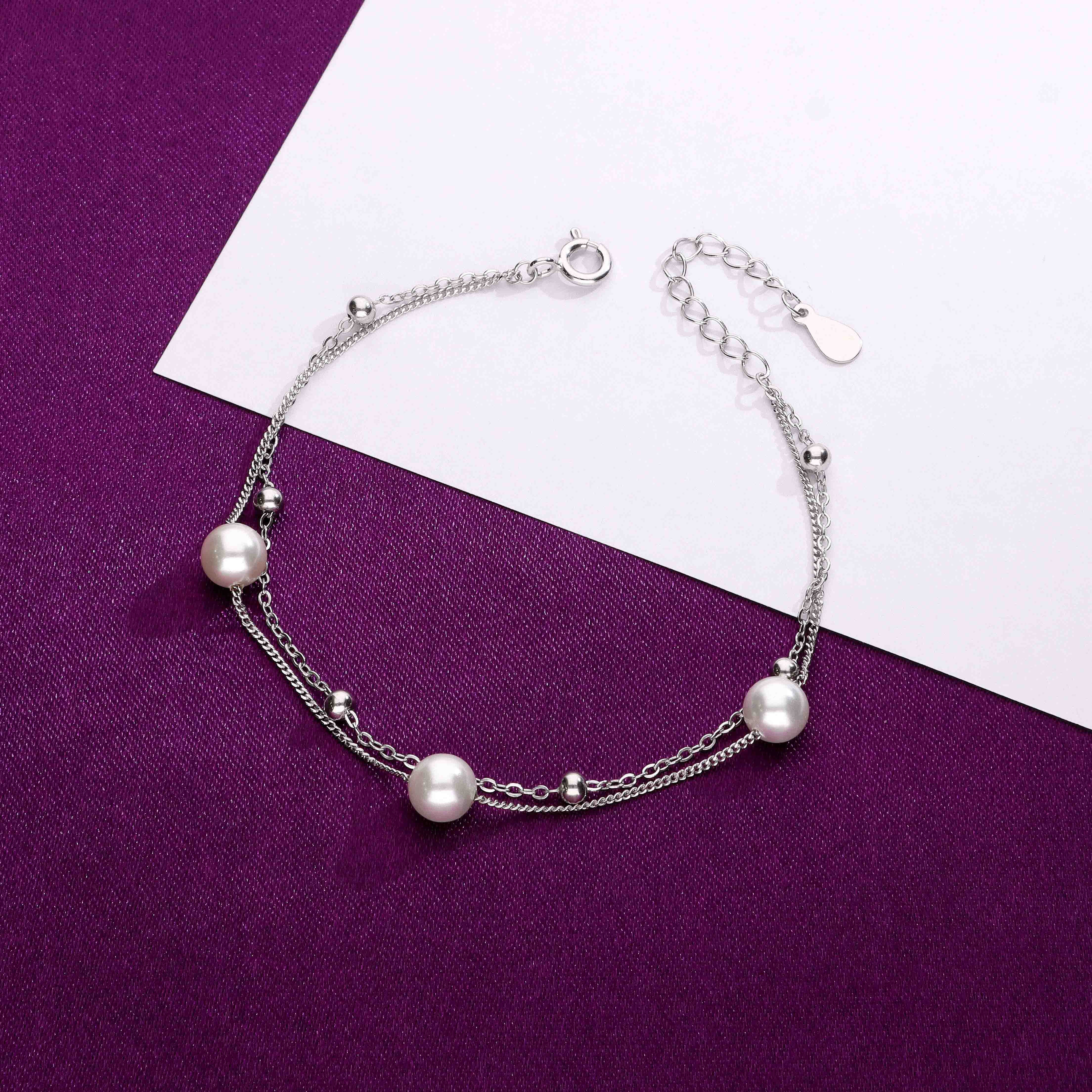 2-Layered Pearl Brilliance Silver Bracelet