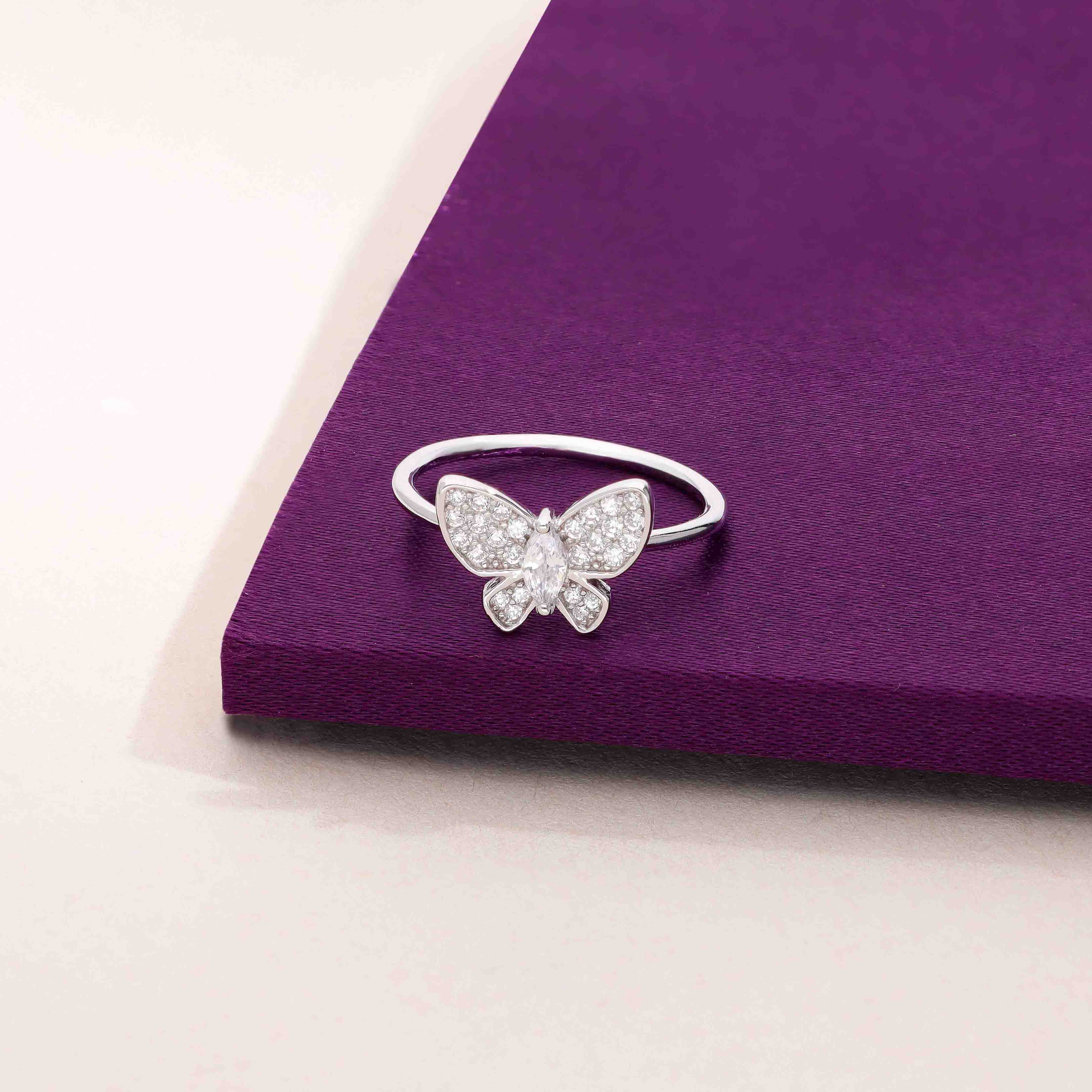 Minimalistic Pave Single Butterfly Silver Ring - Image 5