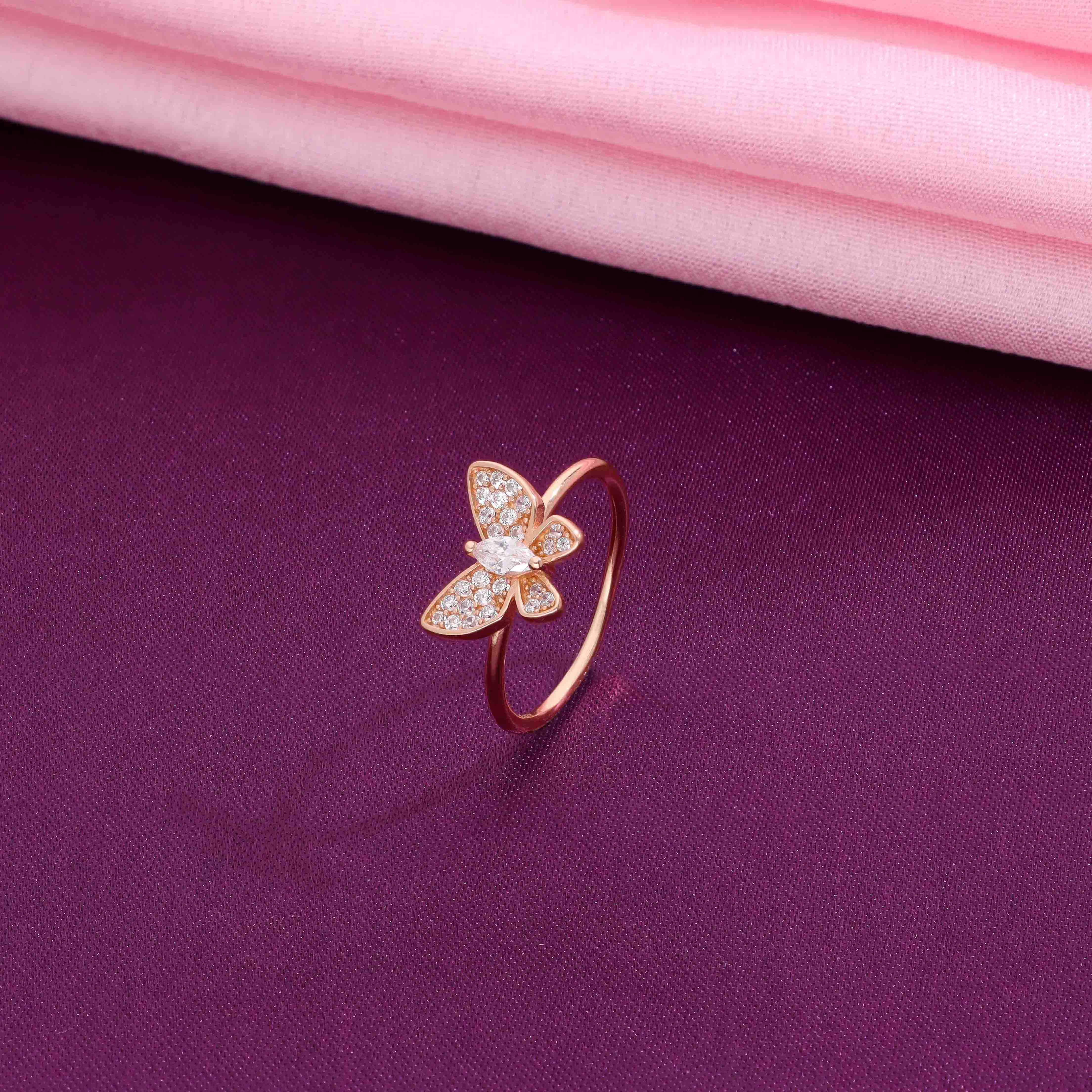 Minimalistic Pave Single Butterfly Silver Ring - Image 6
