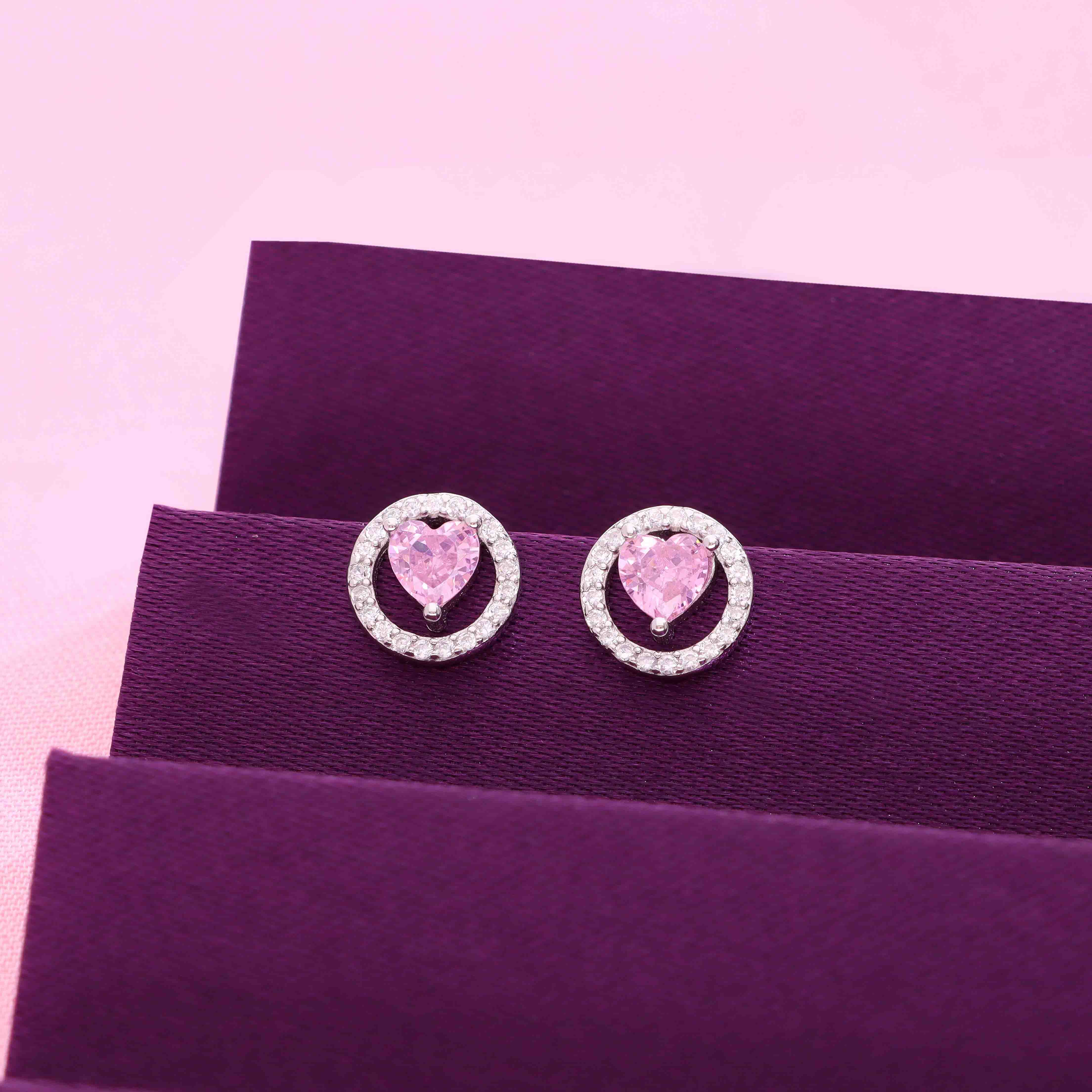 Encircled Heart Casual Silver Studs Earrings