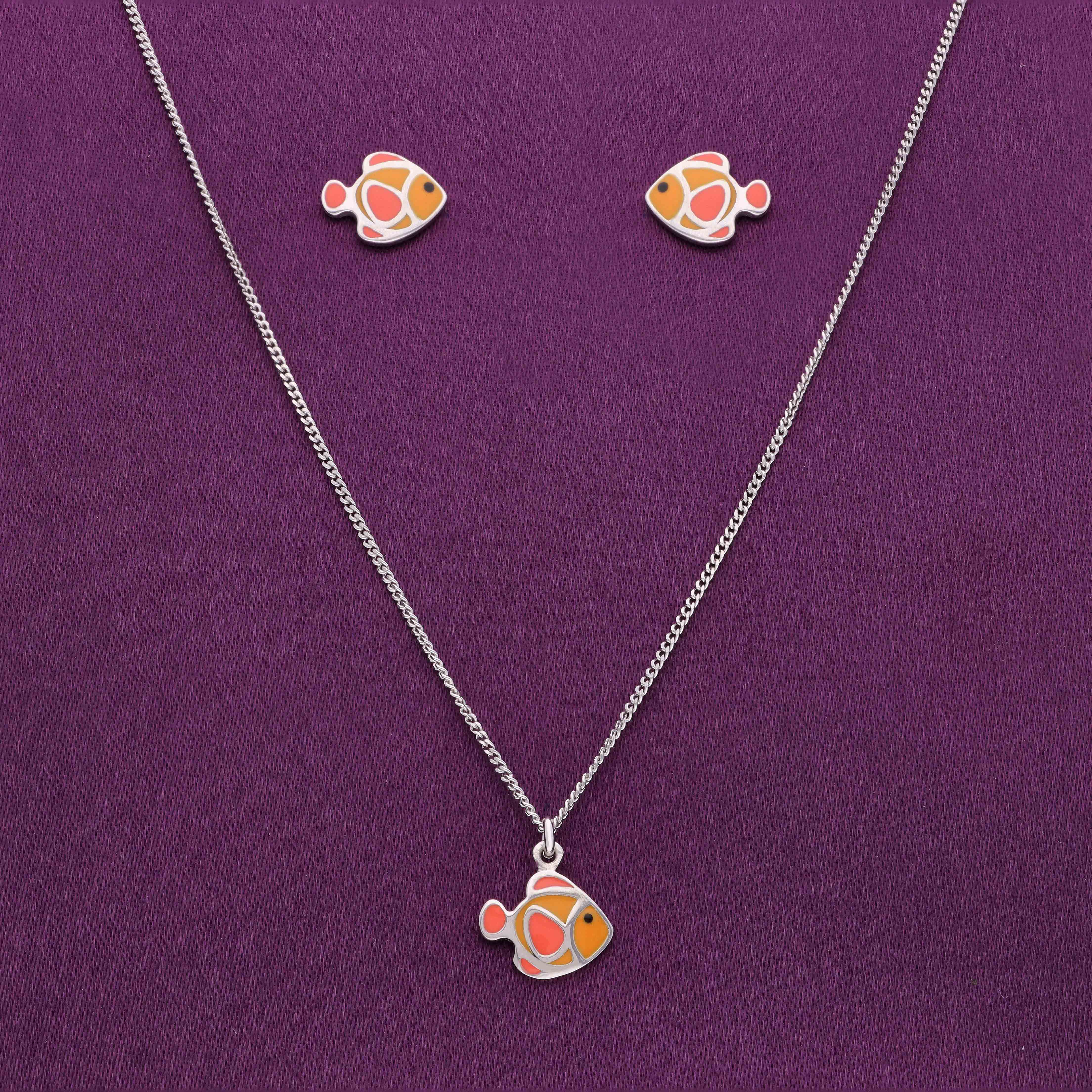 Cute Fish Silver Children Pendant & Earrings Set