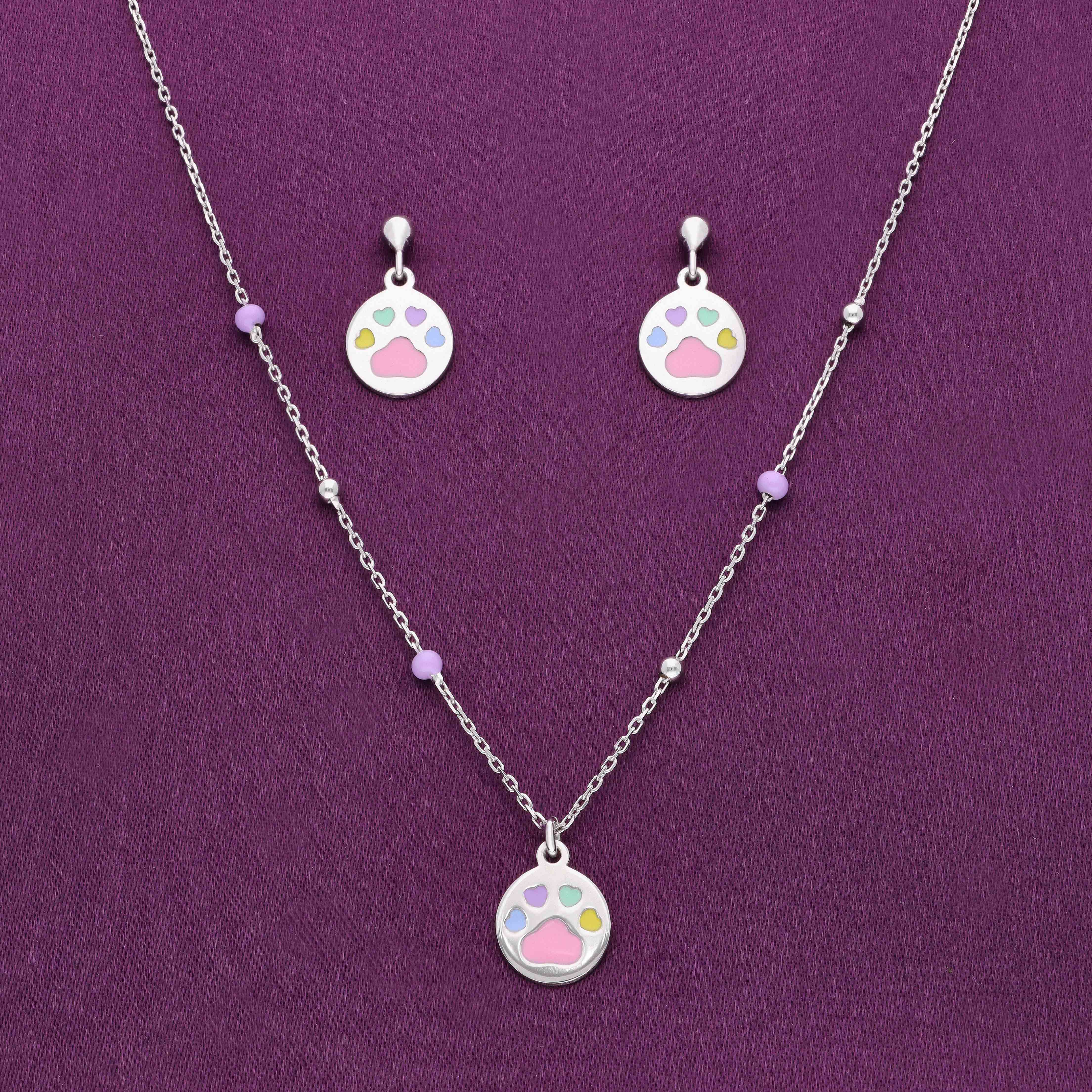 Heart Print Silver Pendant & Earring Set