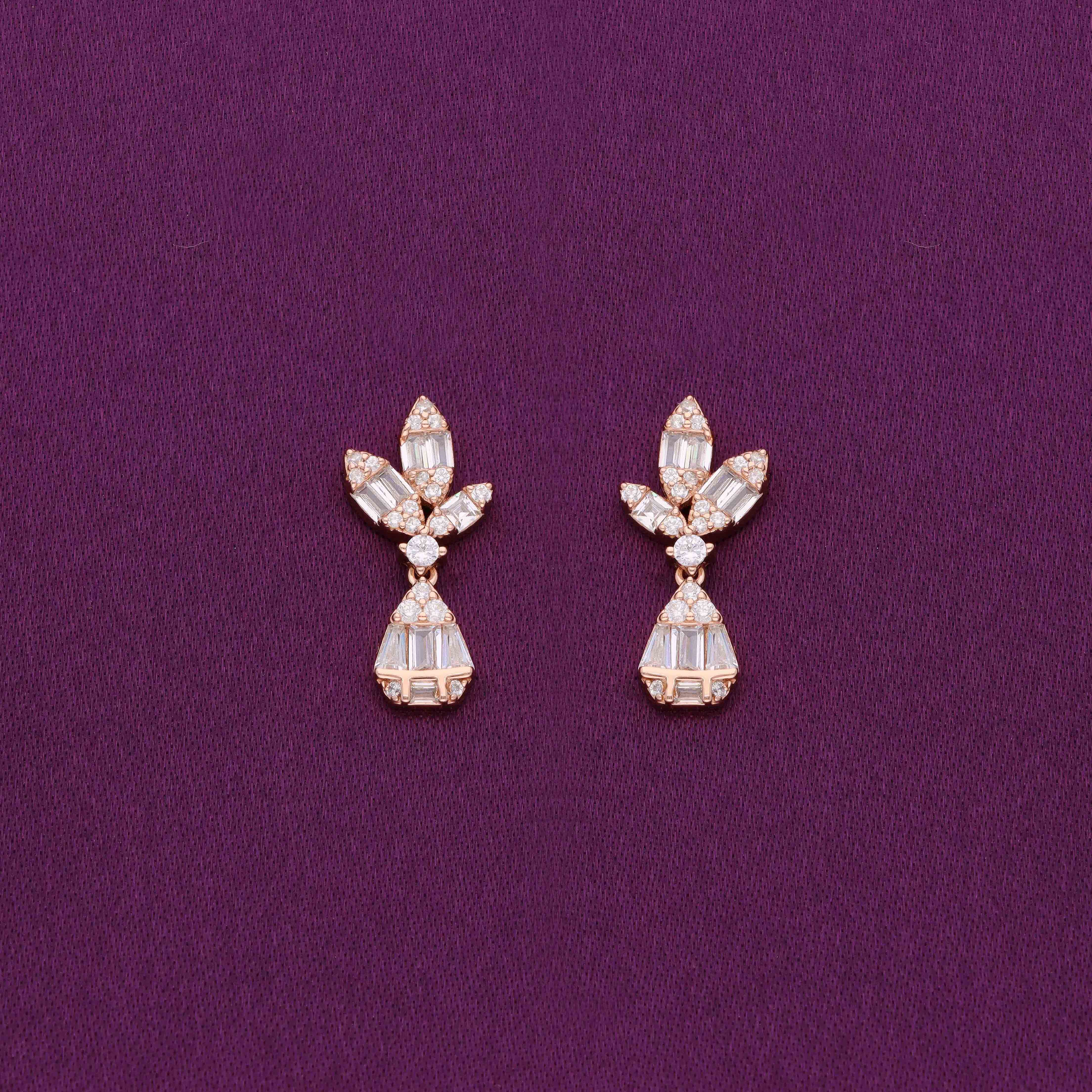Sterling Leafy Baguette Drop Earrings