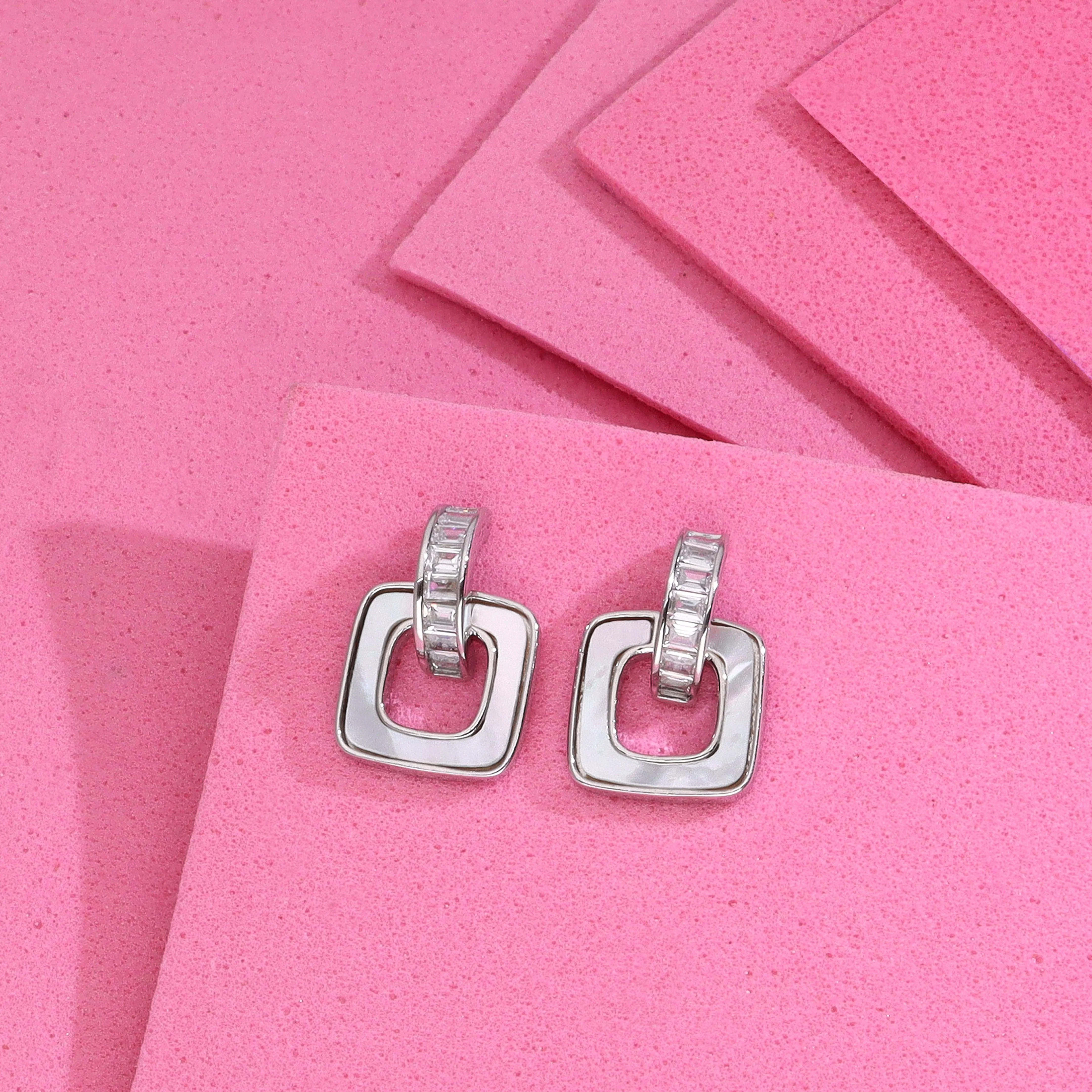 Radiant Silver Square Drop Earrings