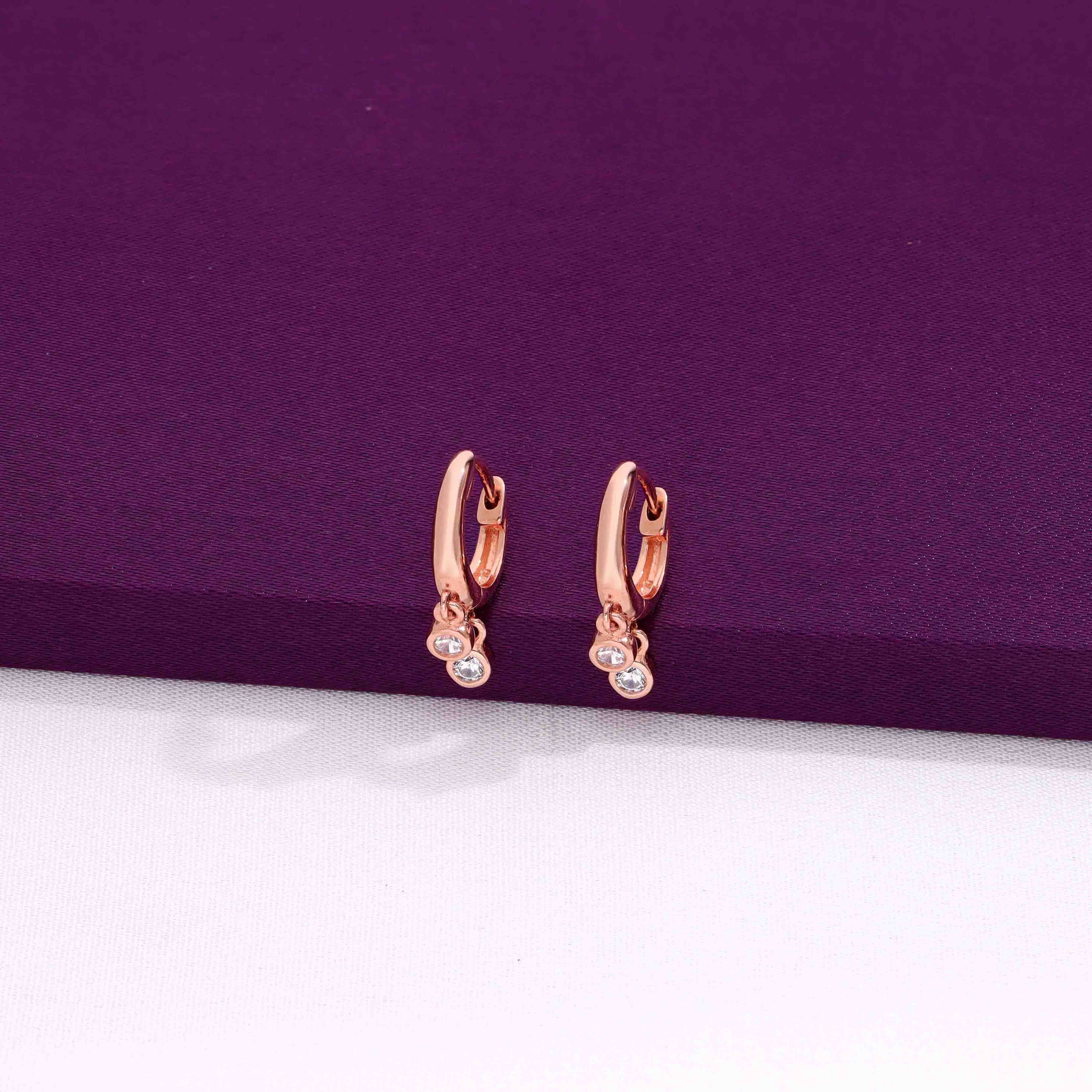 Sterling Silver Rose Gold Zircon Charm Hoops