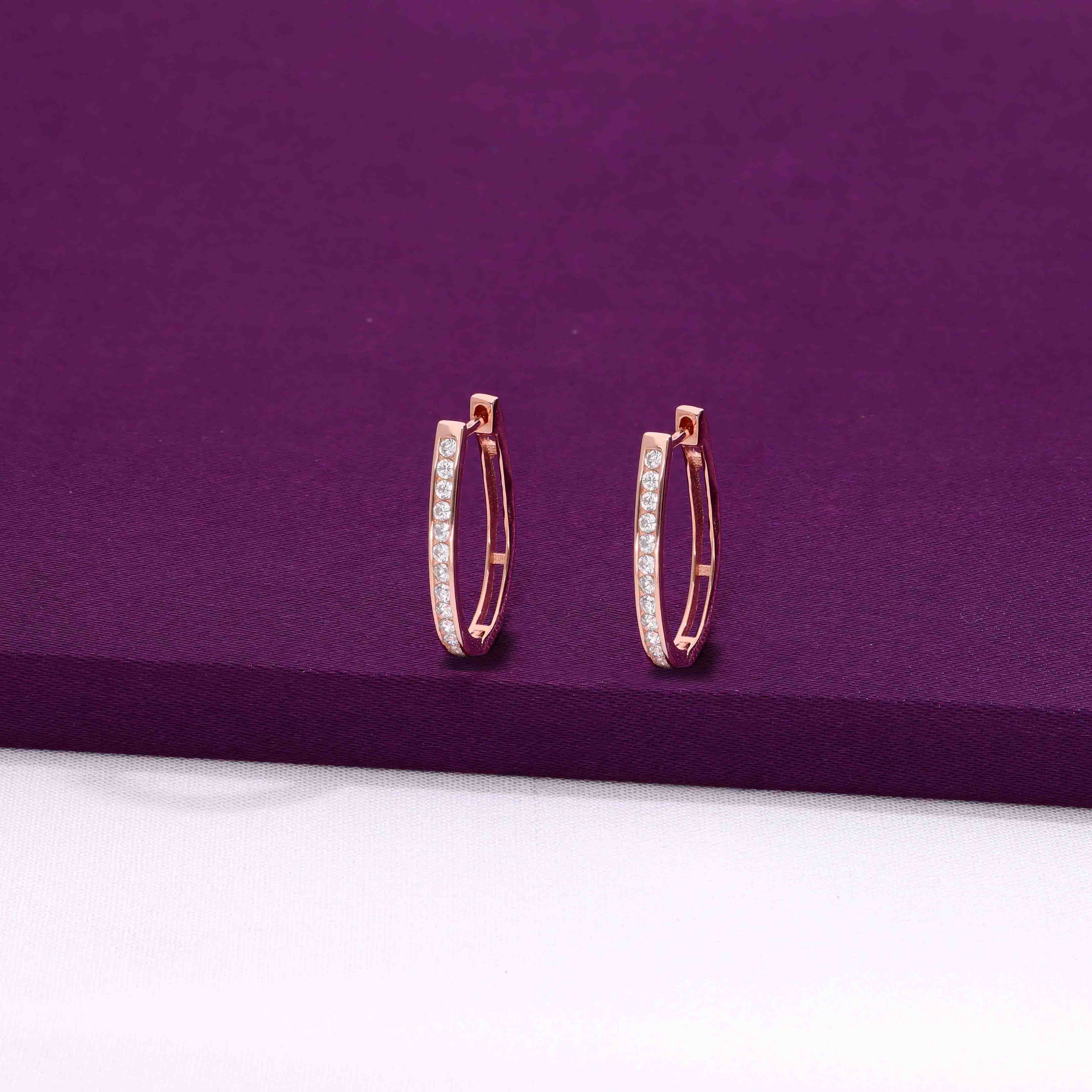 STERLING ZIRCON OVAL HOOPS SILVER EARRINGS - Image 5
