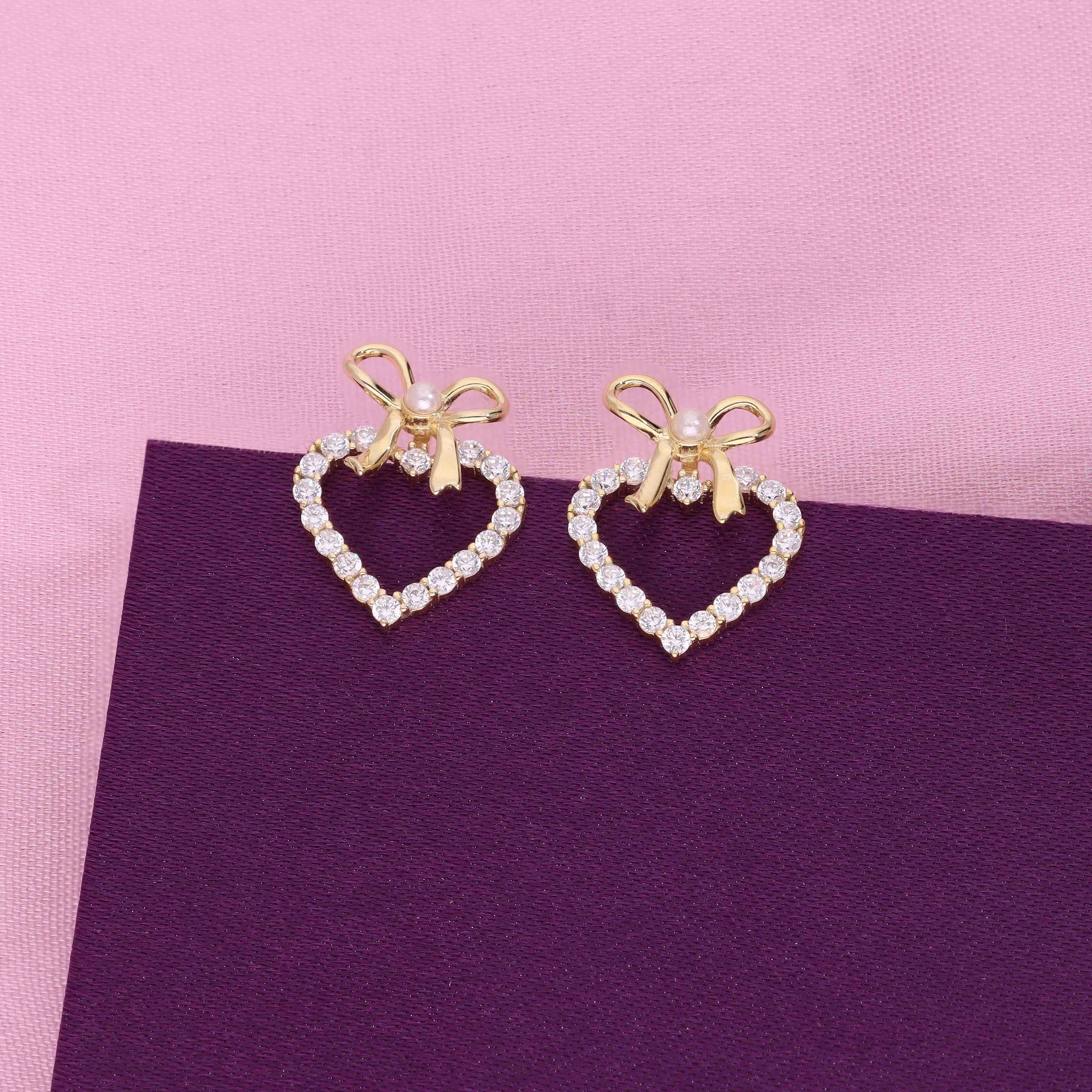 Sterling Silver Mimalistic Heart Bow Stud Earringd - Image 8
