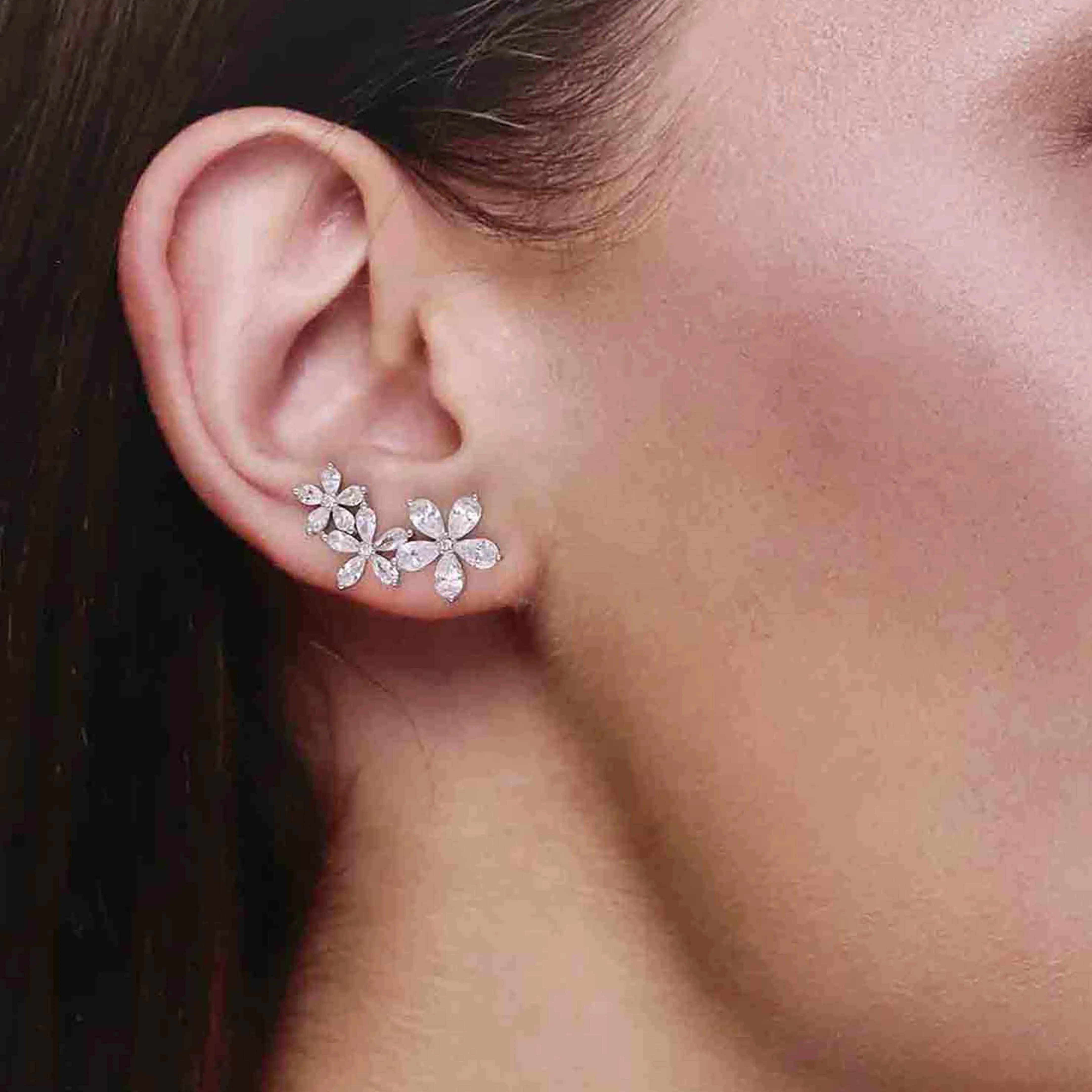 Sterling Silver Chic Floral Stud Earrings - Image 3