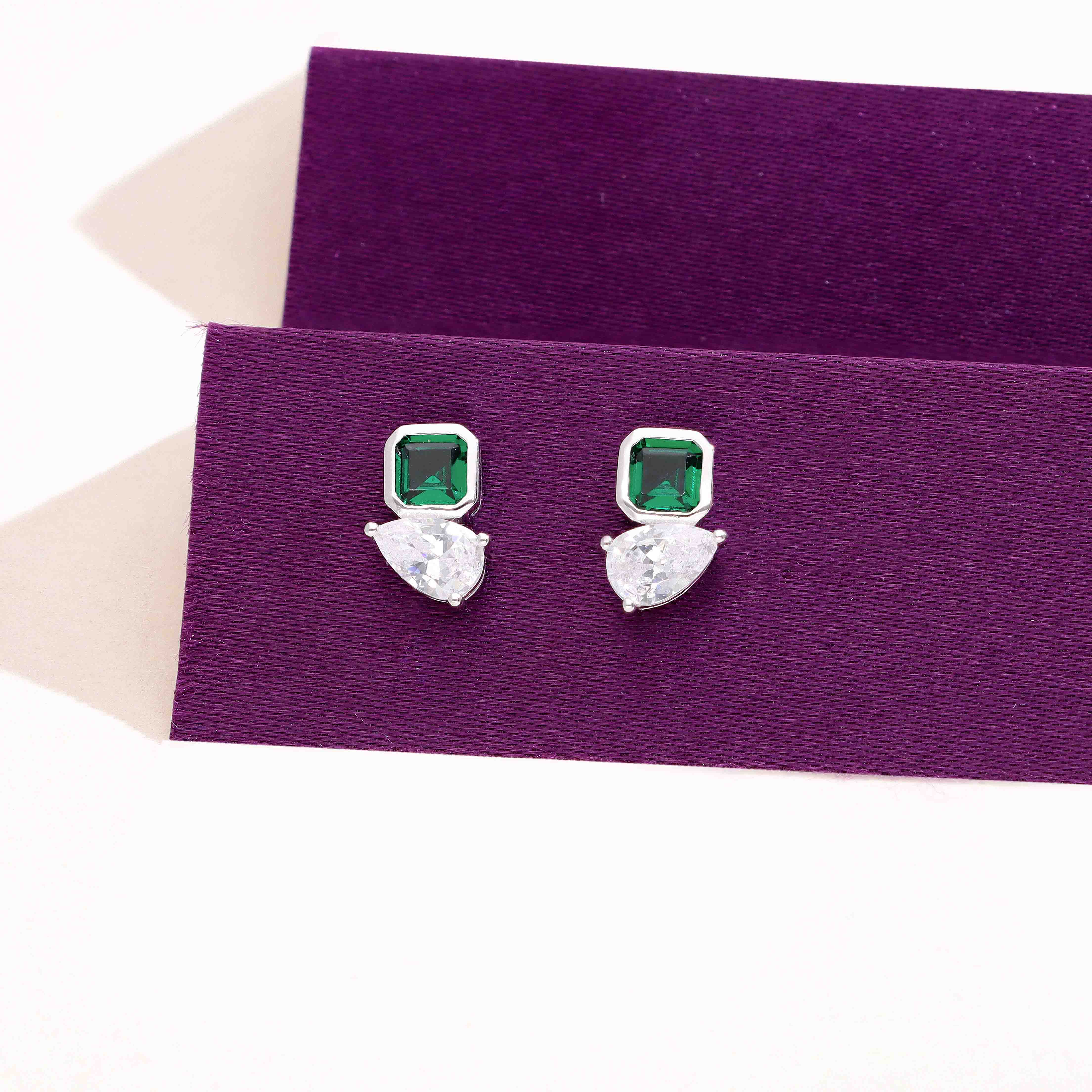 Sterling Silver Elegant Square & Pear-Cut Stud Earrings - Image 5
