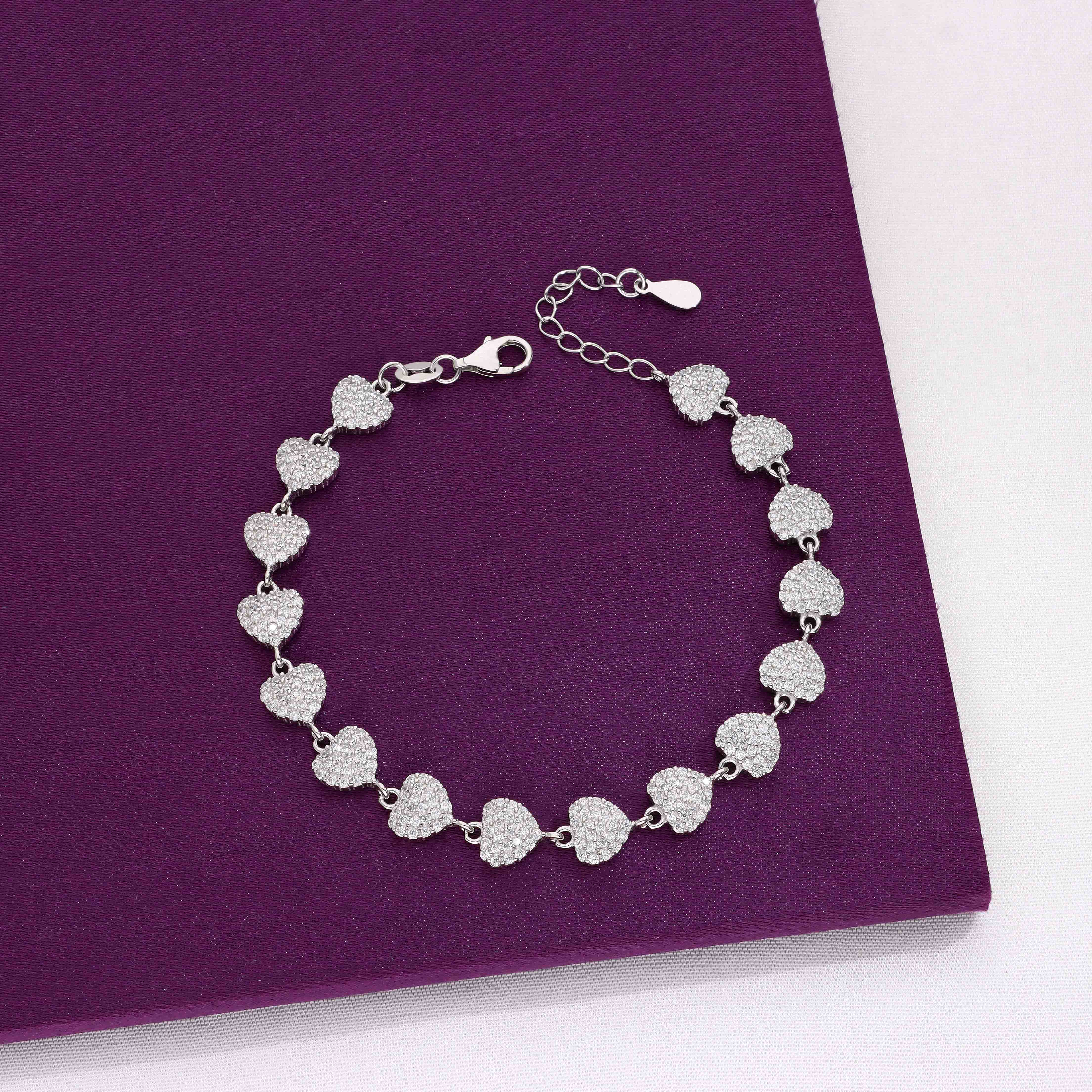 Single Strand Crystal Hearts Silver Bracelet - Image 5
