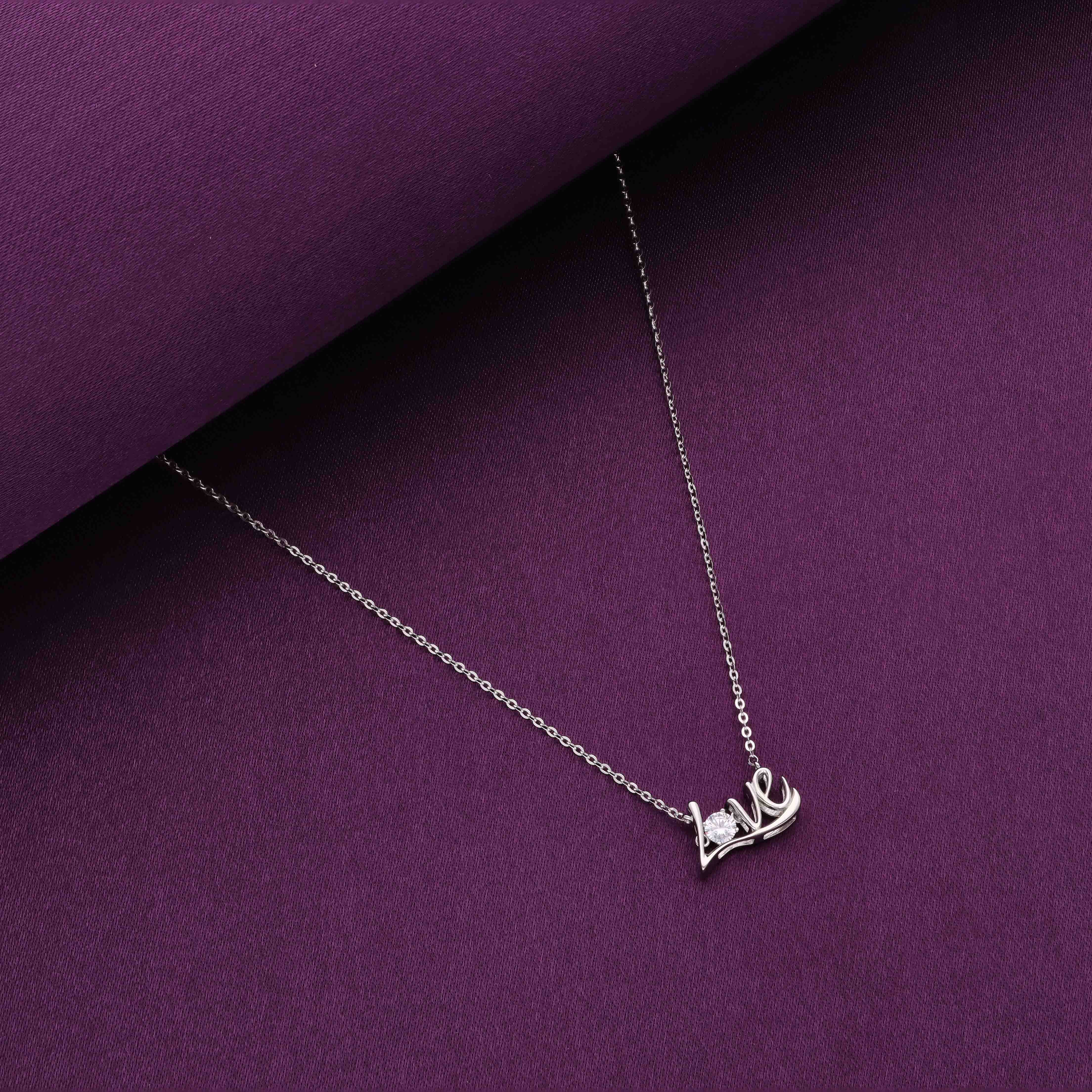 Zircon Studded Silver Love Necklace