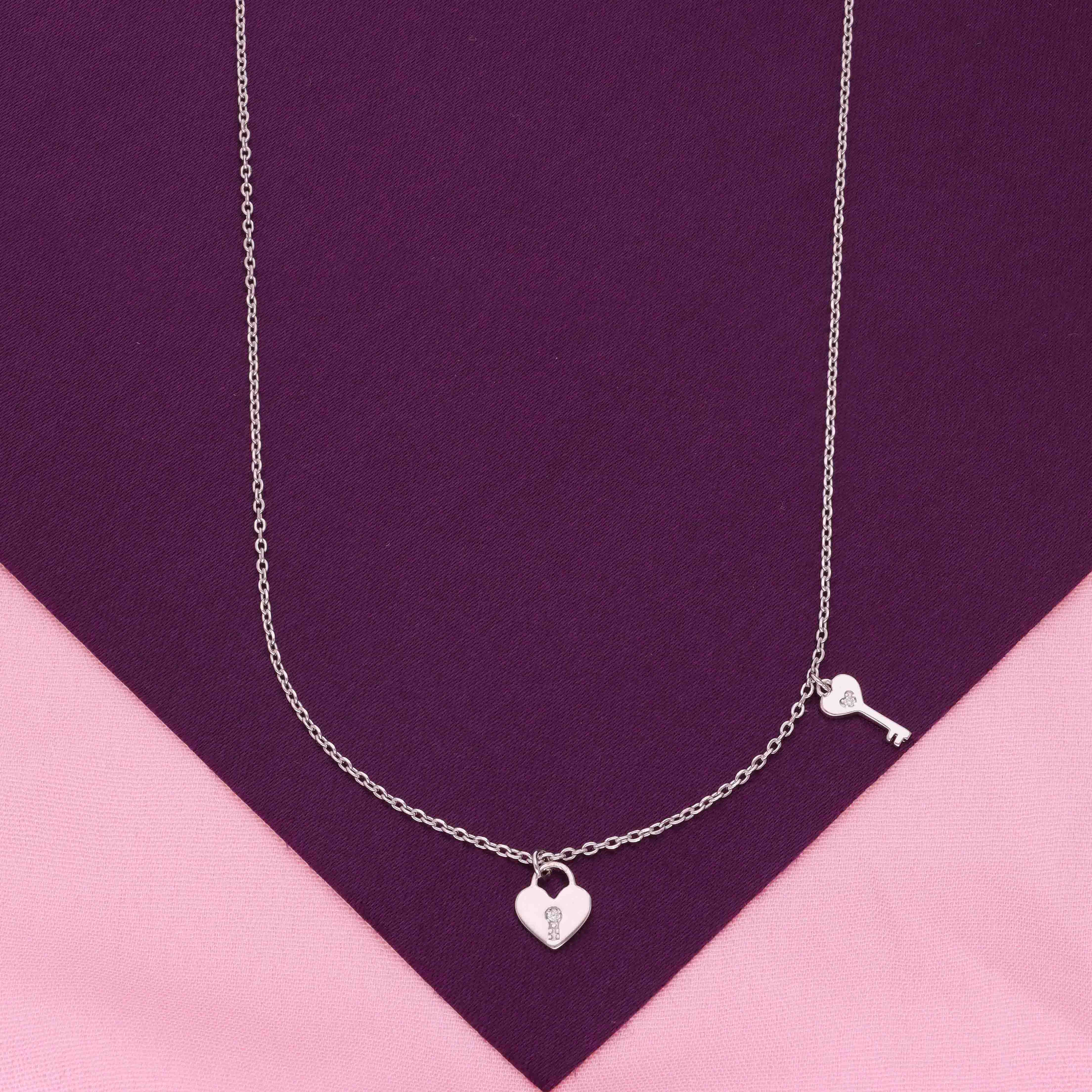 Sterling Silver Heart Lock & Key Necklace
