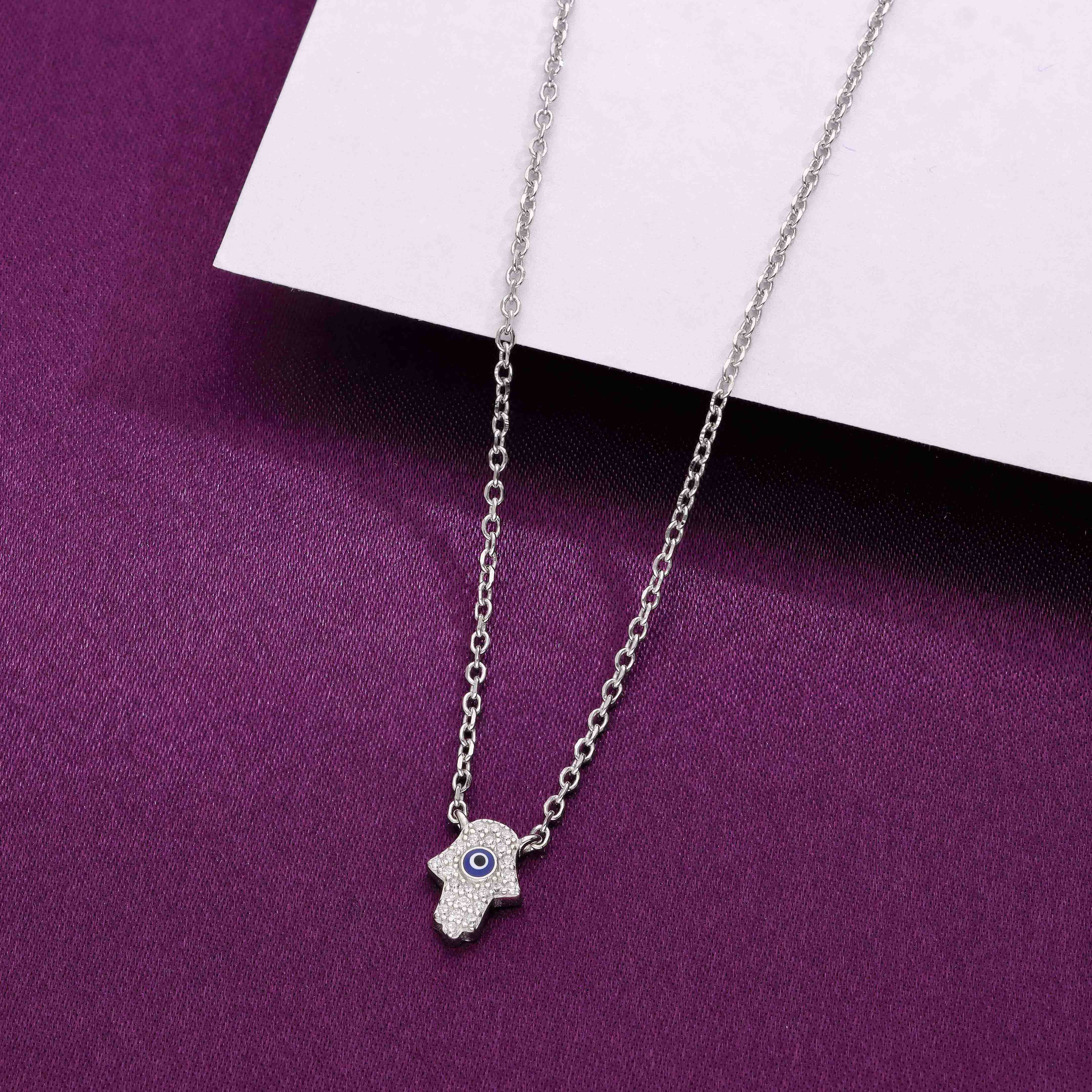 Sterling Silver Hamsa Evil Eye Necklace