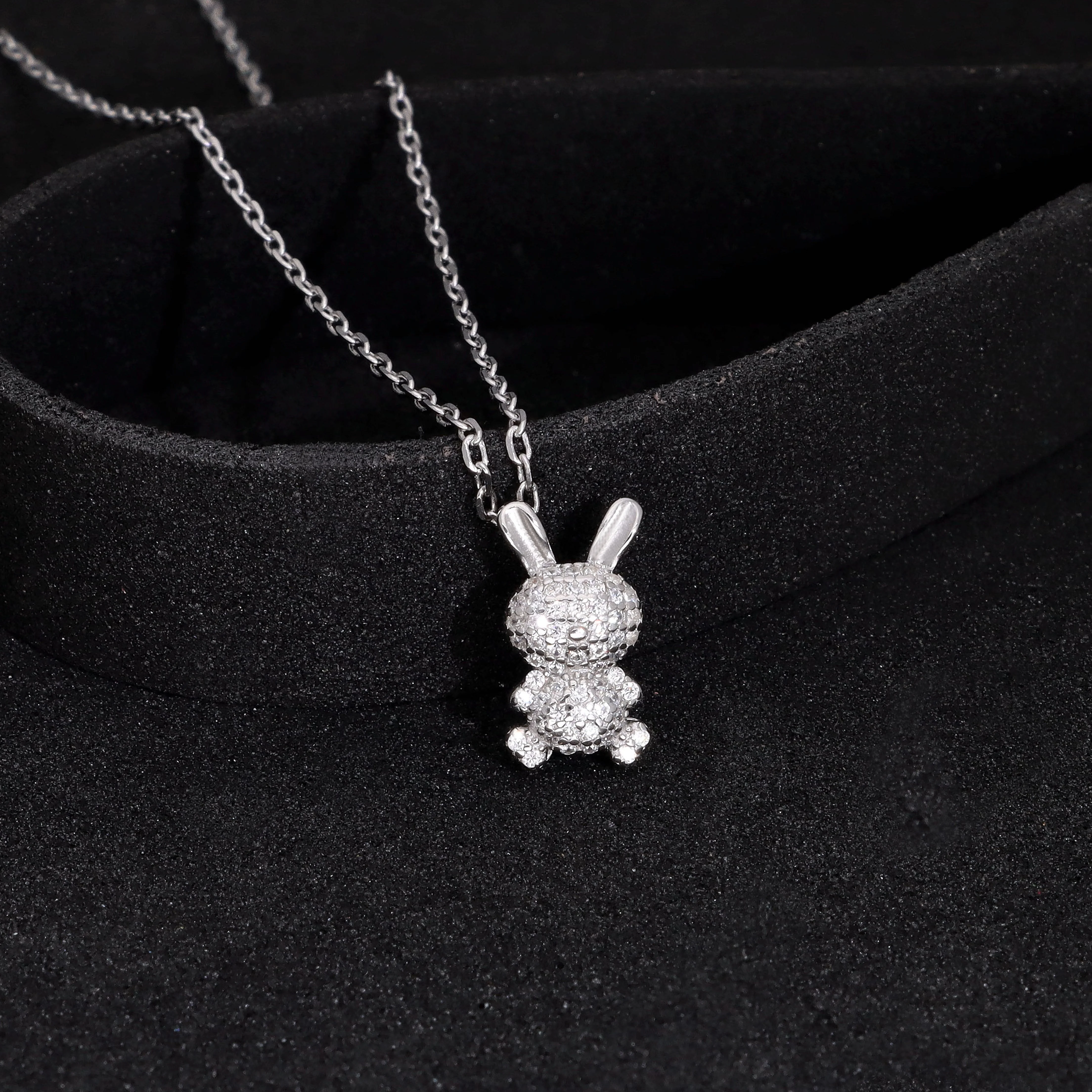 Sparkling Silver Bunny Pendant Necklace