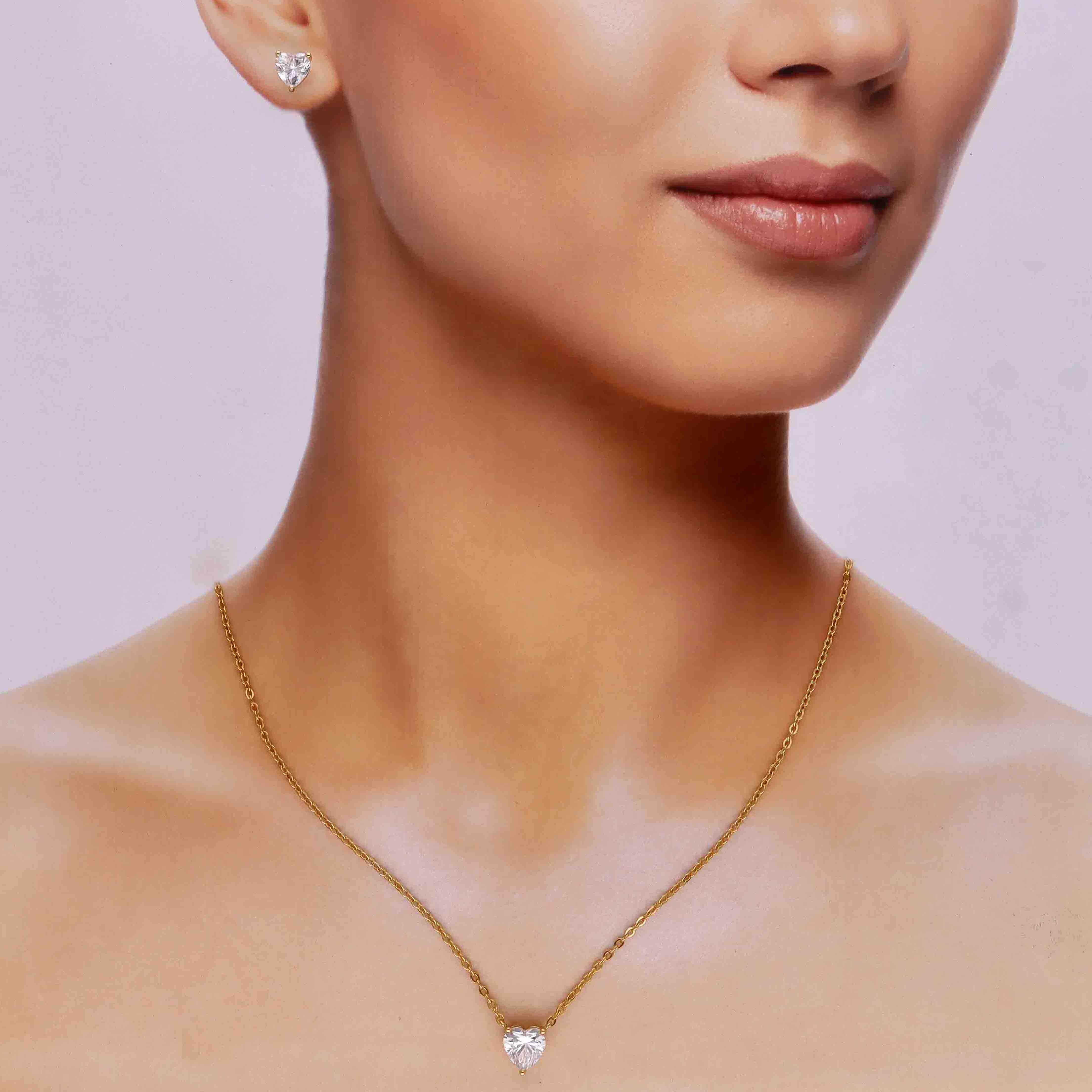 Heart Cut Crystal Necklace & Stud Earring Set - Image 6