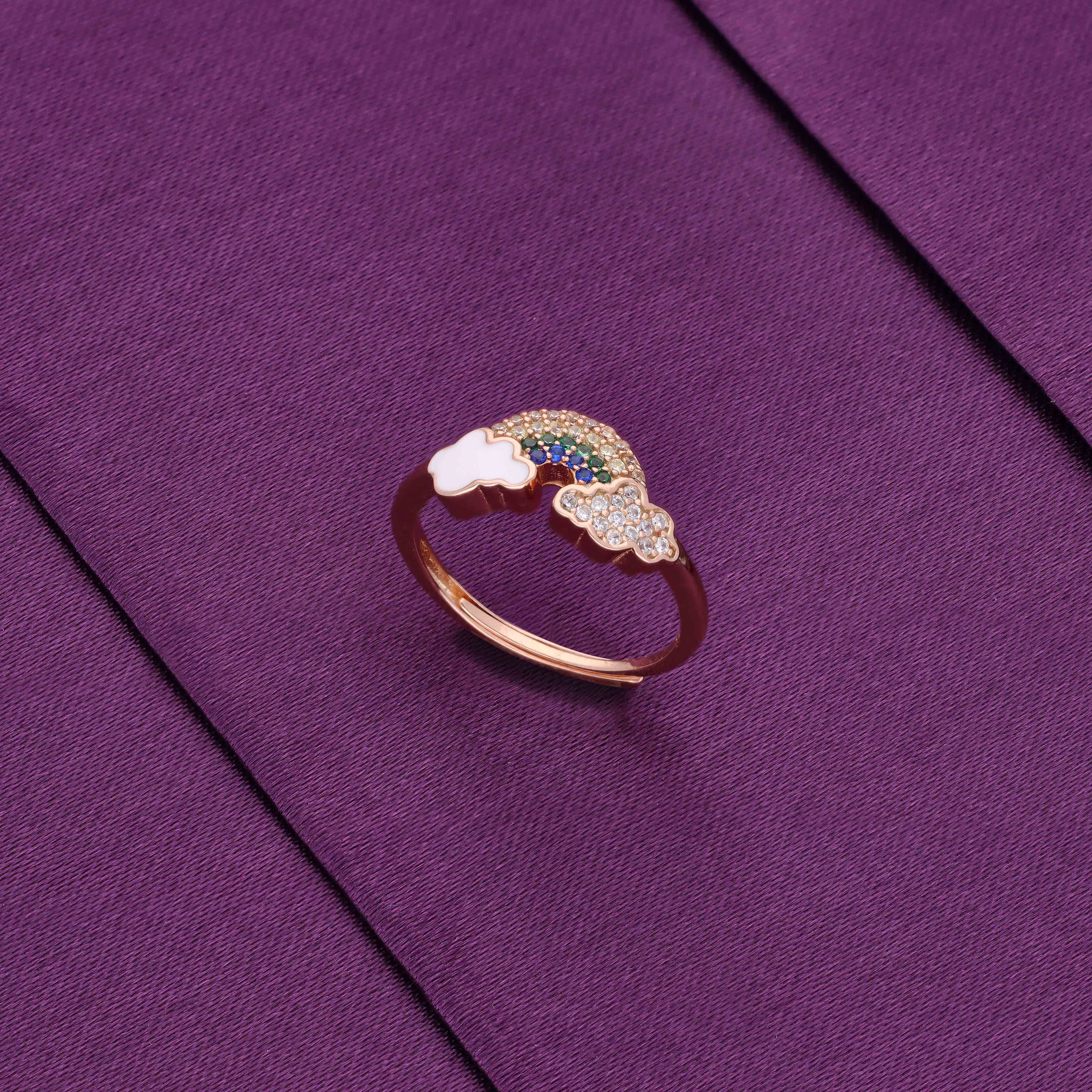Silver Lining Cloud & Rainbow Zircon Silver Minimal Ring - Image 10