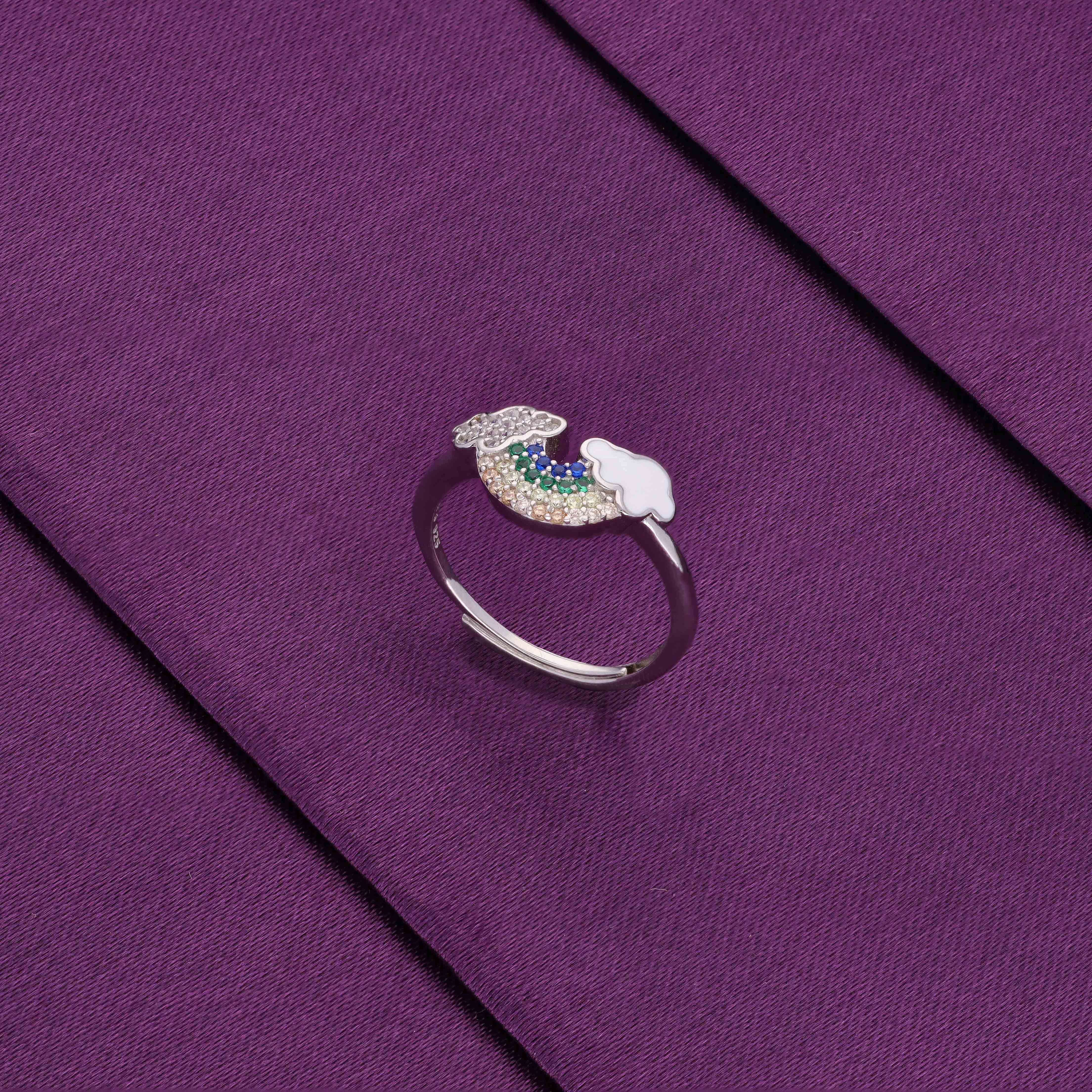 Silver Lining Cloud & Rainbow Zircon Silver Minimal Ring - Image 3