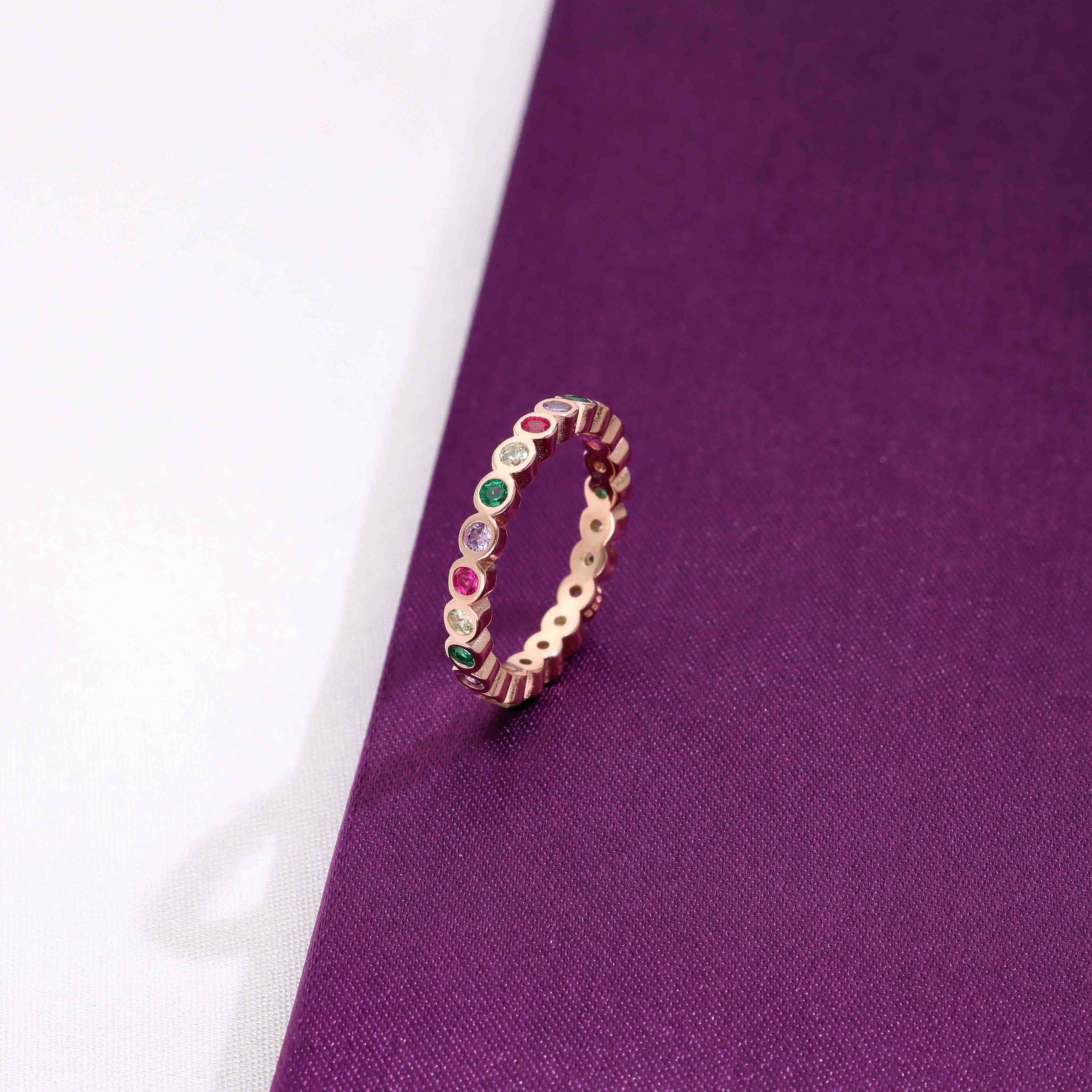 Elegant Multi-Colored Gemstone Eternity Silver Band Ring - Image 6