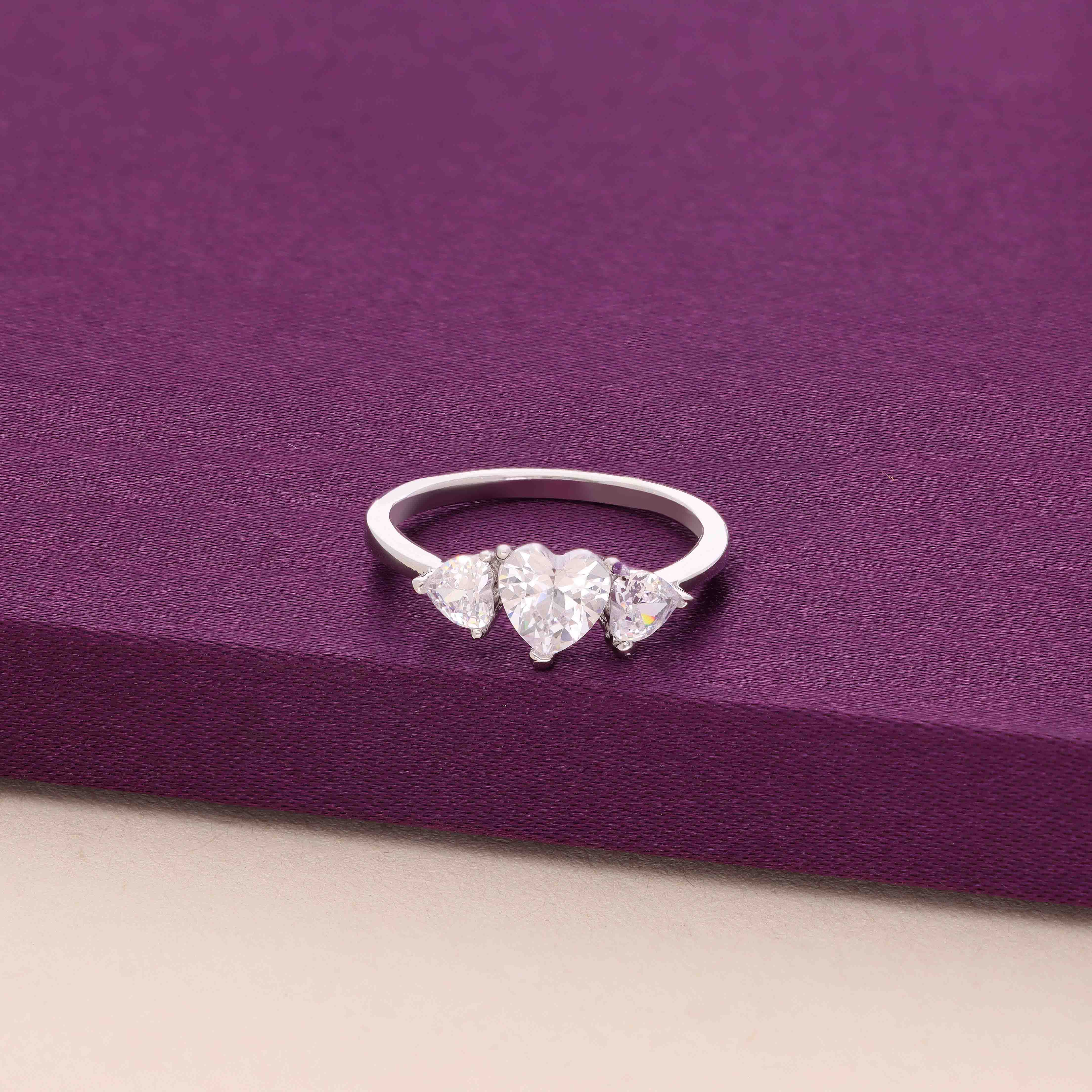 Sterling Silver Triple Heart Sparkle Ring