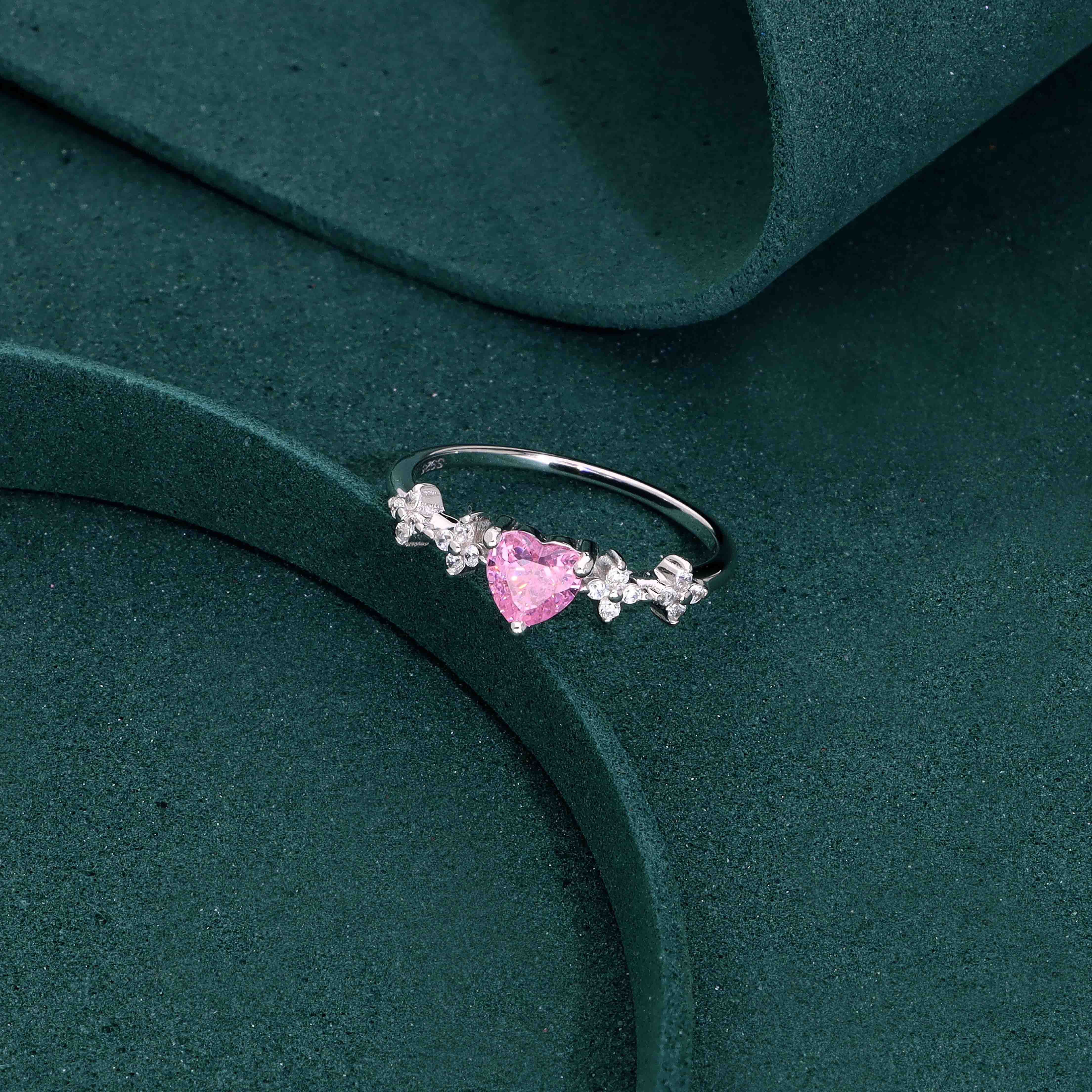 Heart-Shaped Pink Sapphire Silver Ring