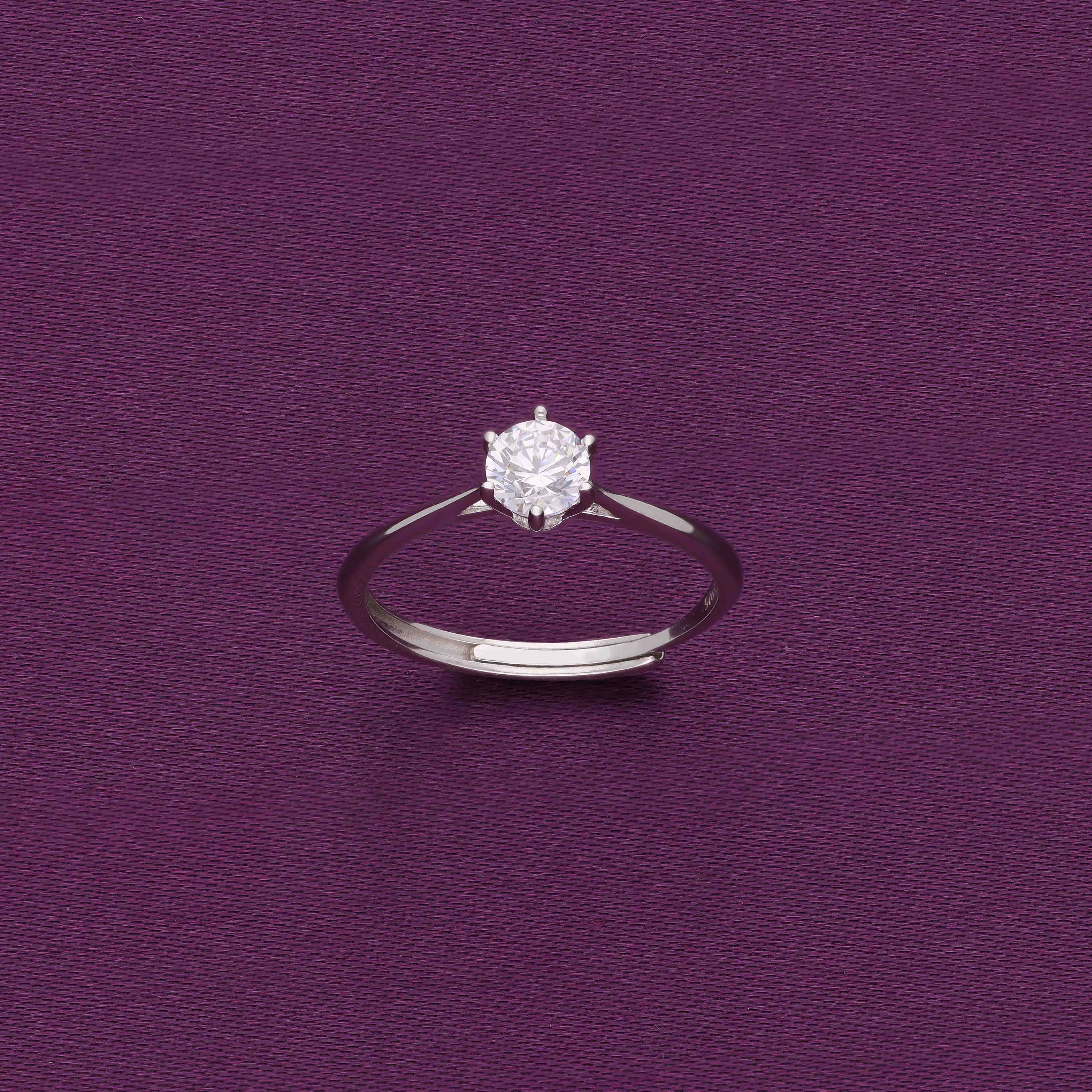 Classic Elegant Round Silver Solitaire Ring