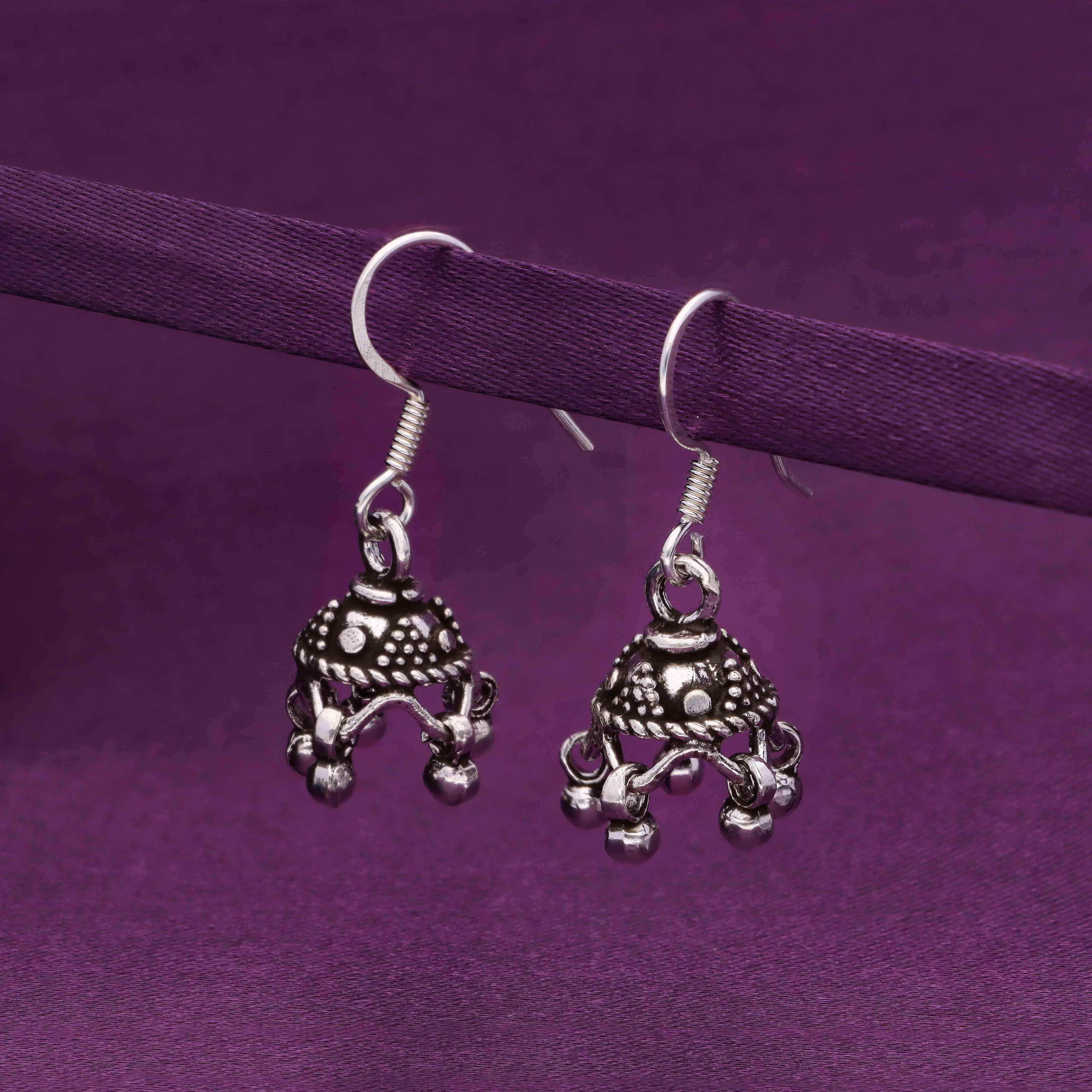 Minimalistic Dome Silver Jhumki Earrings - Image 2
