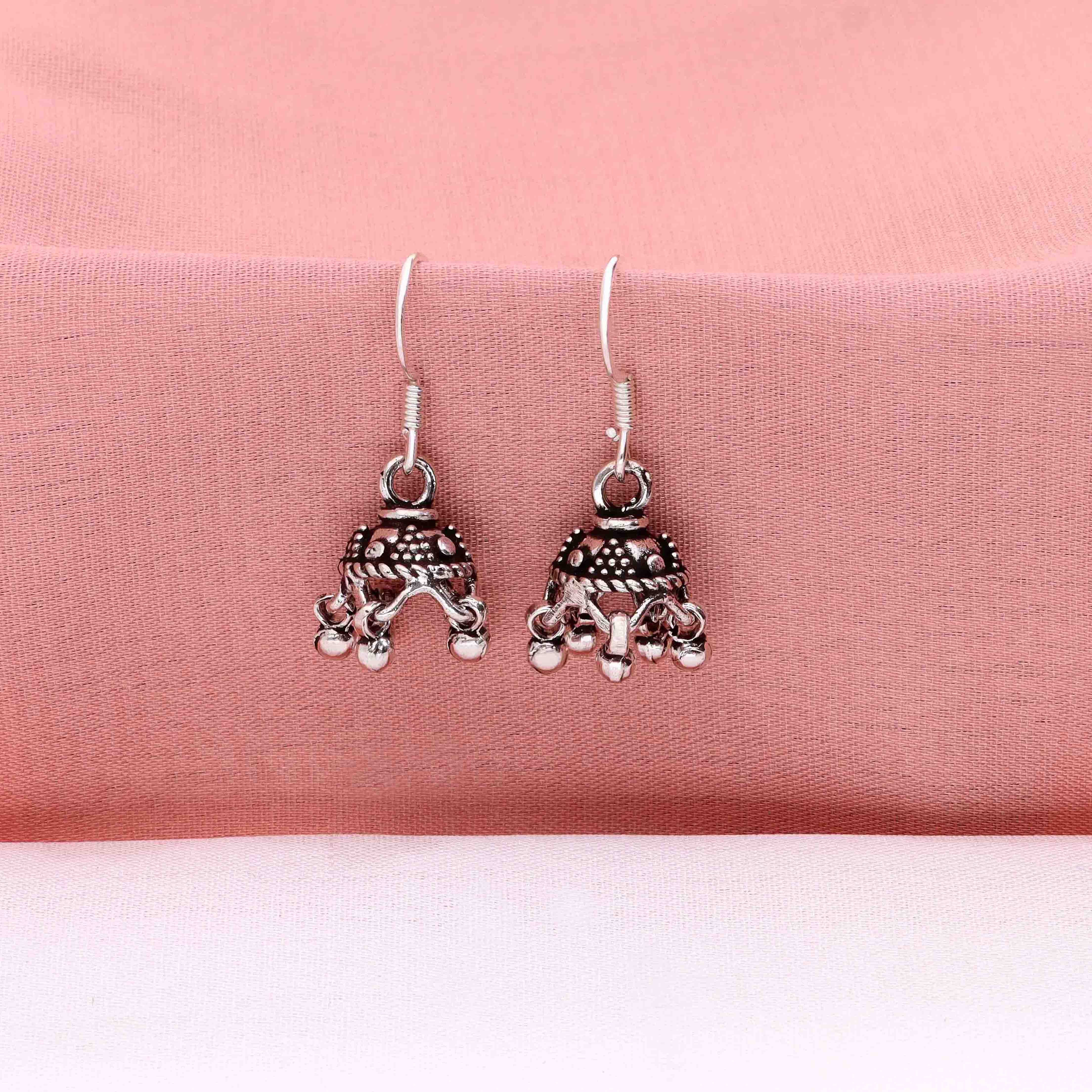 Minimalistic Dome Silver Jhumki Earrings - Image 5