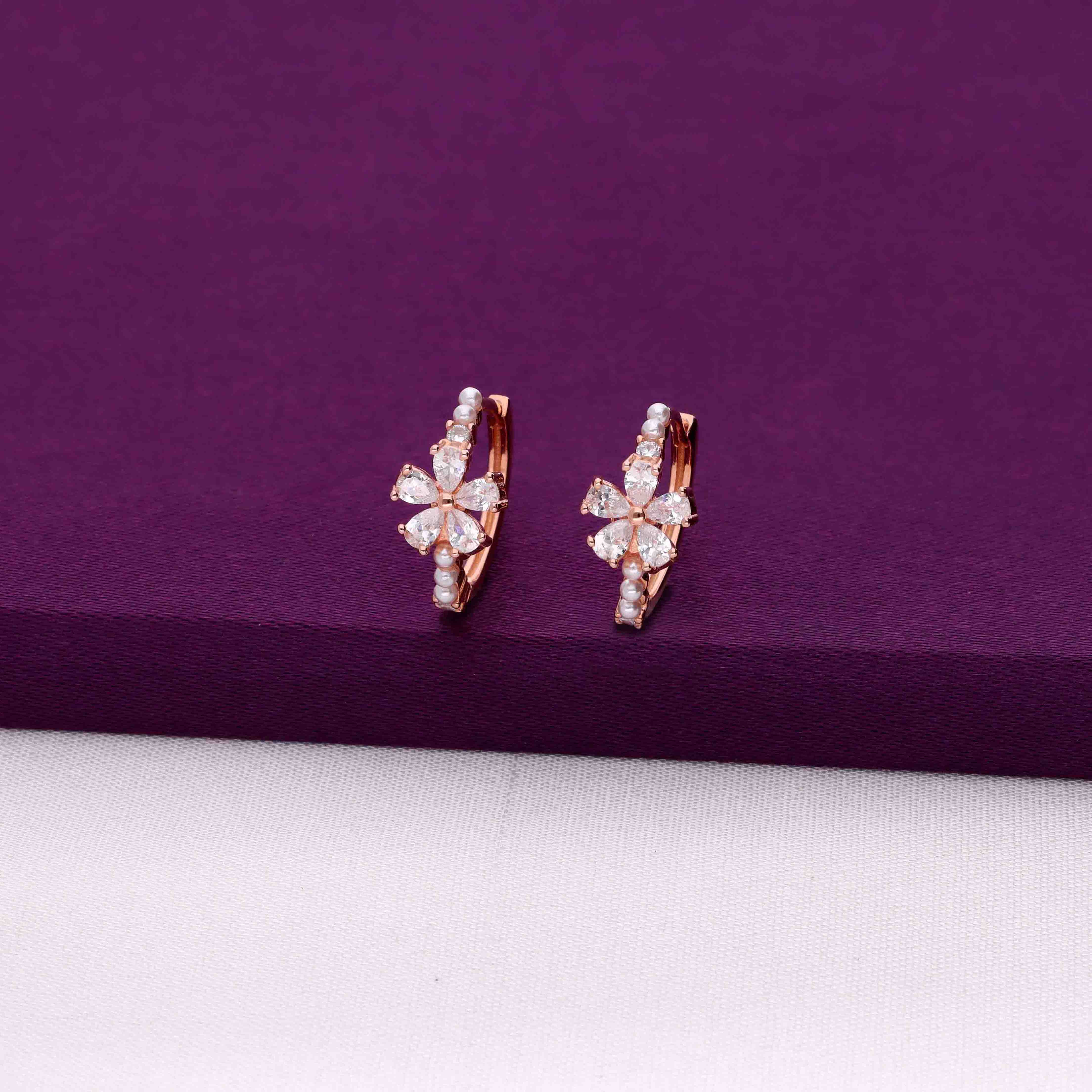 Floral Crystal Sterling Silver Hoops Earrings - Image 6