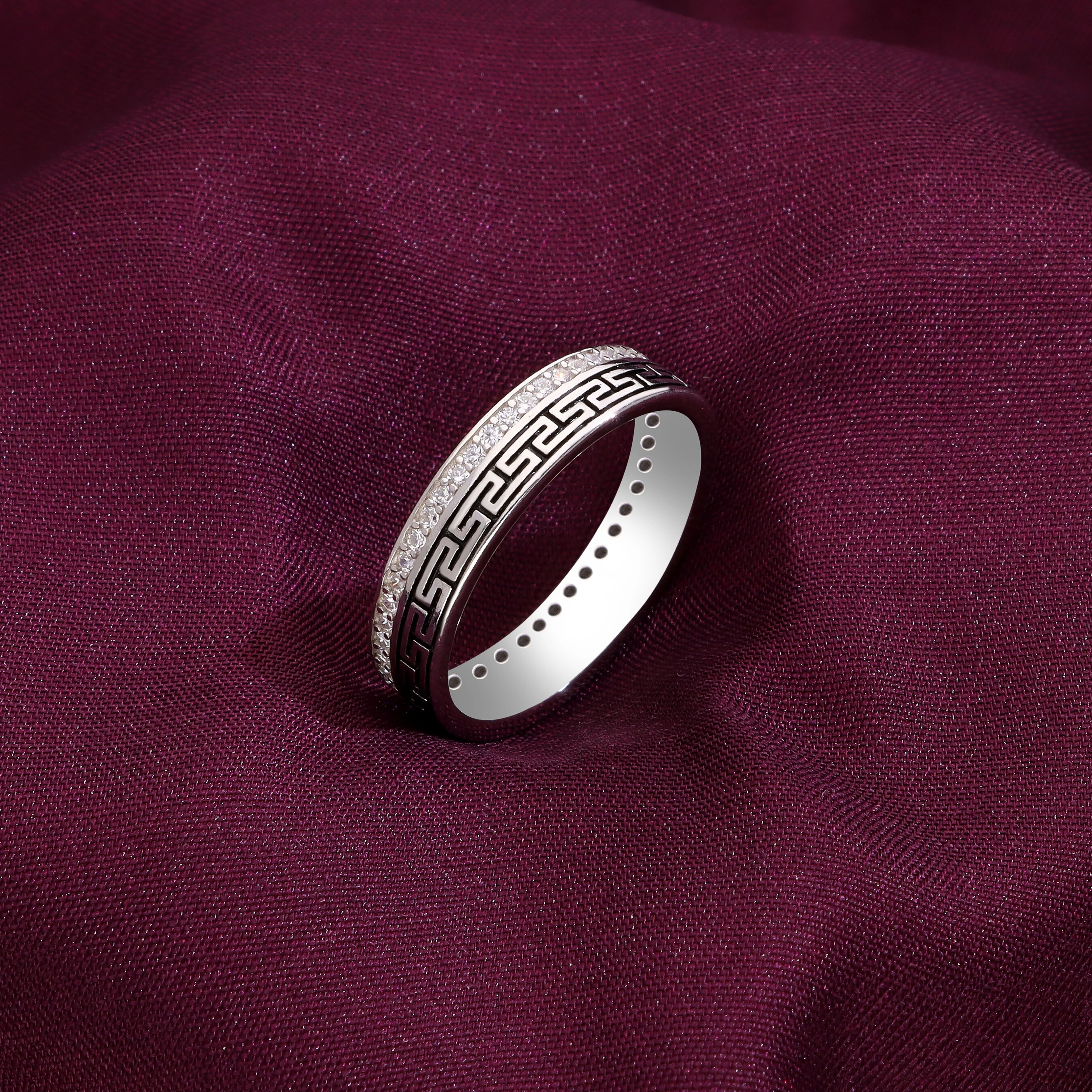 Men’s Dual Designed Zircon Silver Band - Image 4