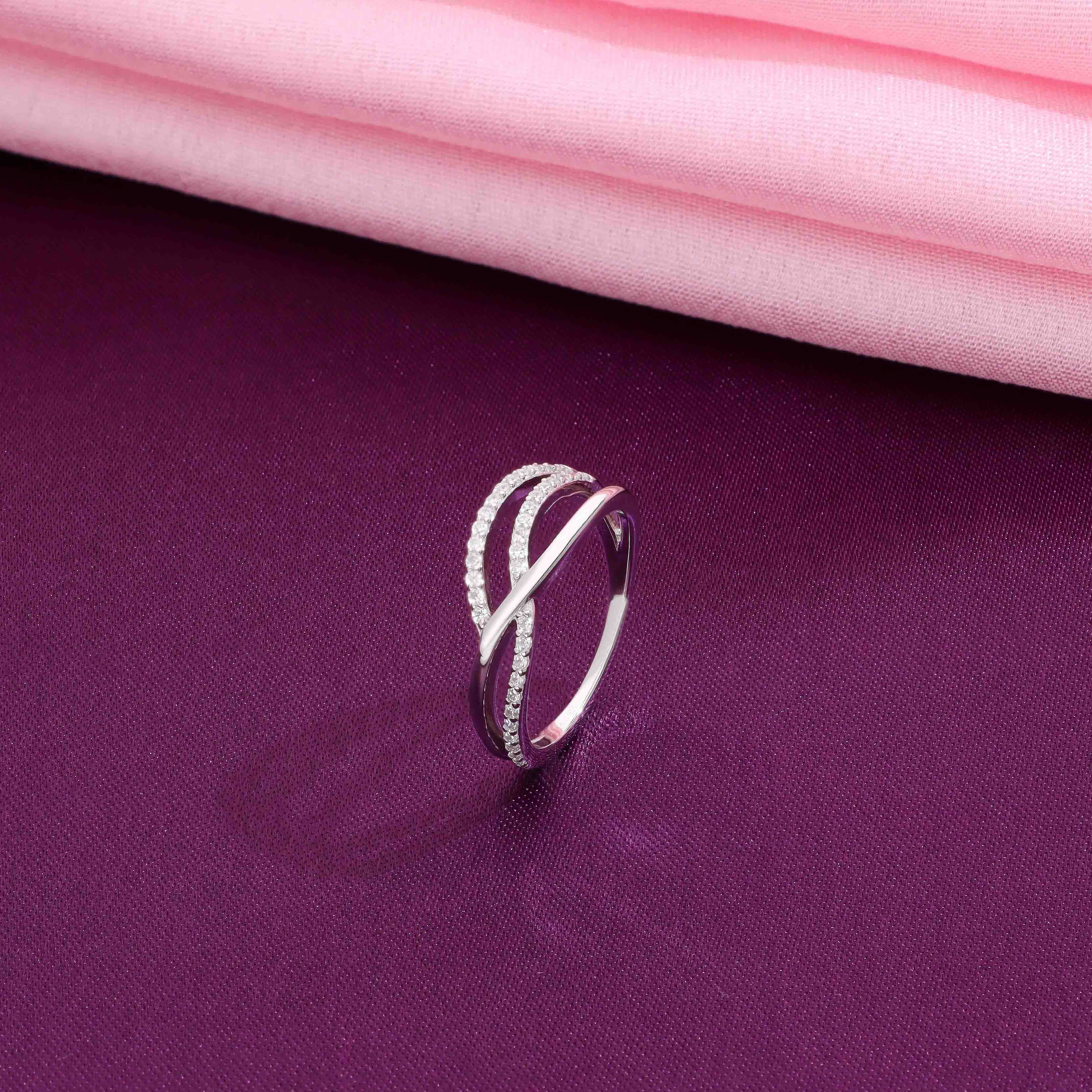 Sparkling Swirl Zircon Silver Minimal Ring - Image 6