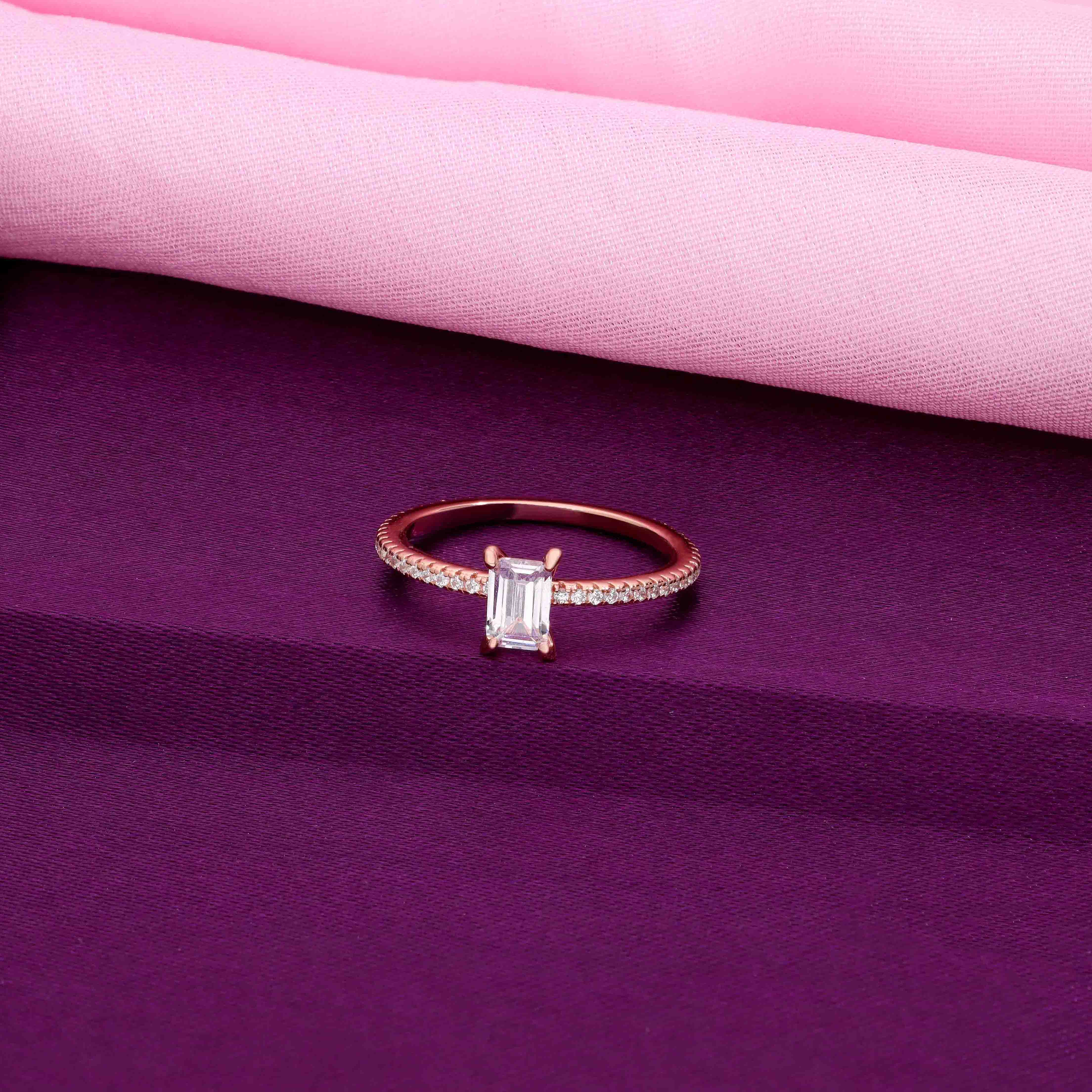 Rectangle-cut Solitaire Silver Ring - Image 6
